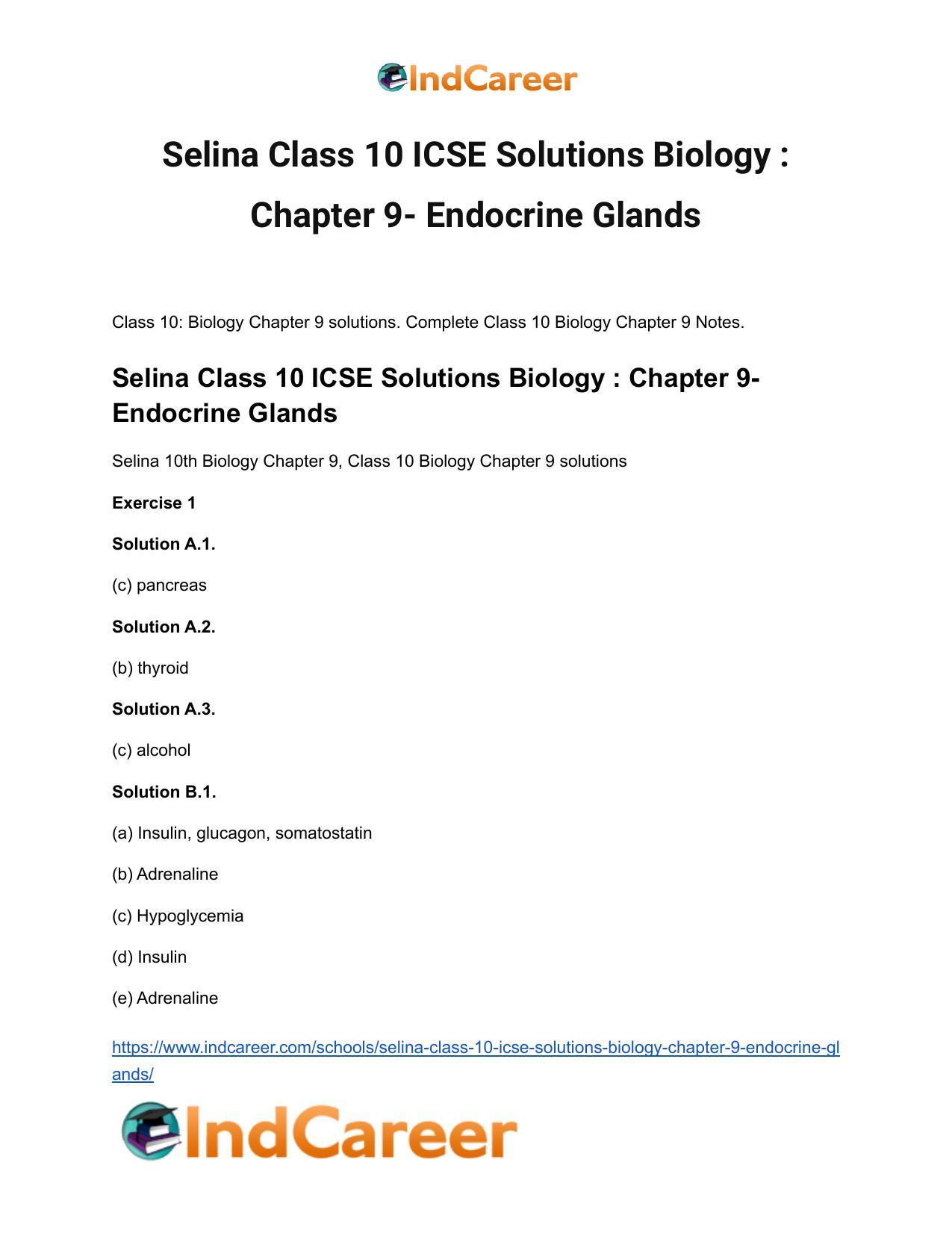 Selina Class 10 ICSE Solutions Biology : Chapter 9- Endocrine Glands - Page 2