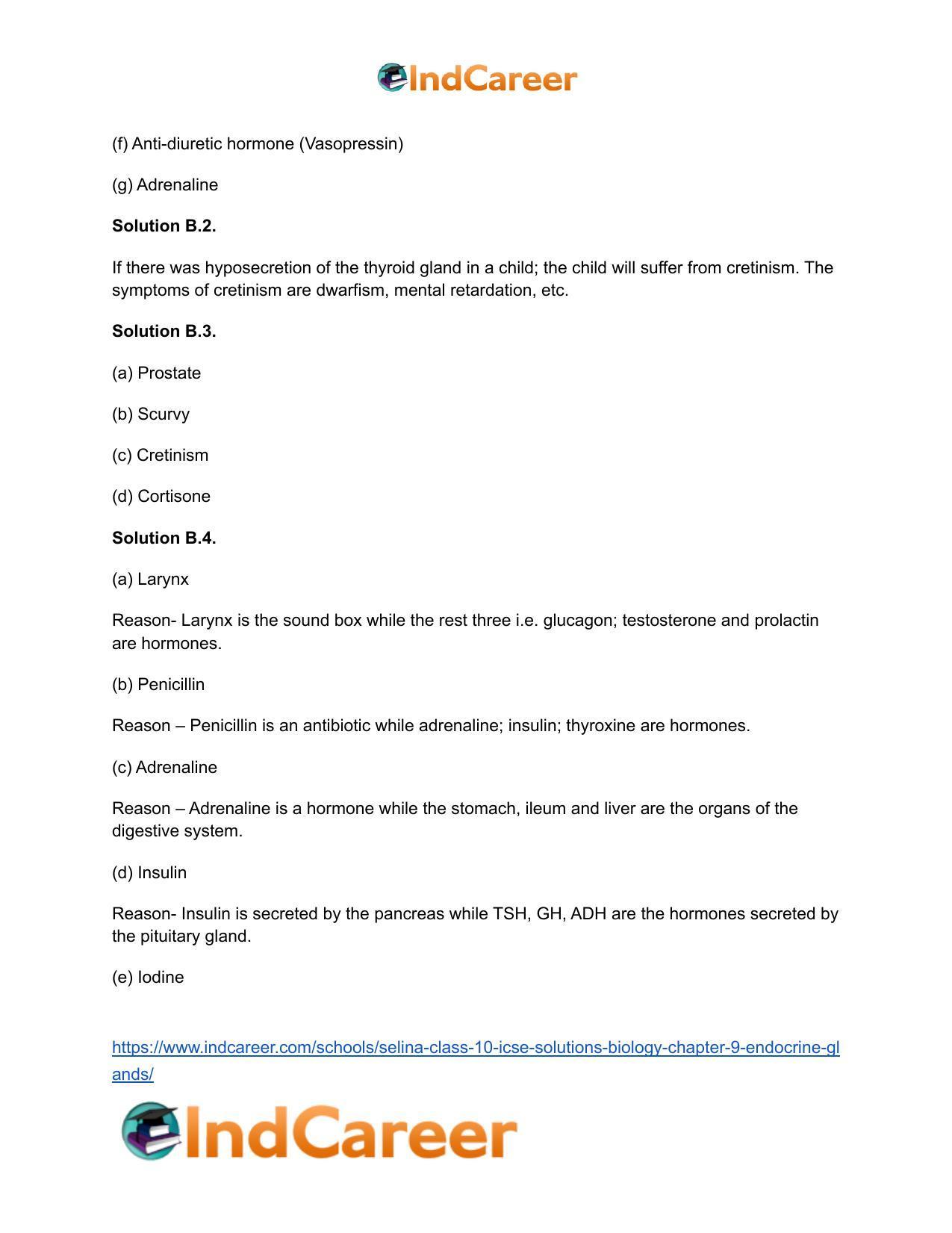 Selina Class 10 ICSE Solutions Biology : Chapter 9- Endocrine Glands - Page 3