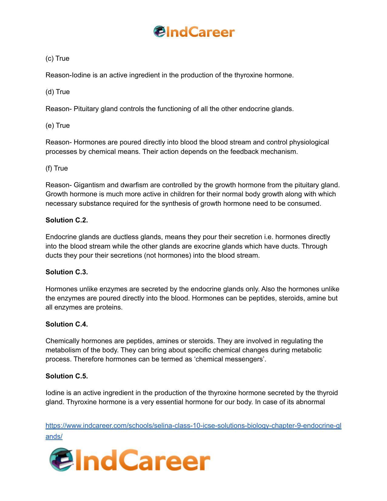 Selina Class 10 ICSE Solutions Biology : Chapter 9- Endocrine Glands - Page 5