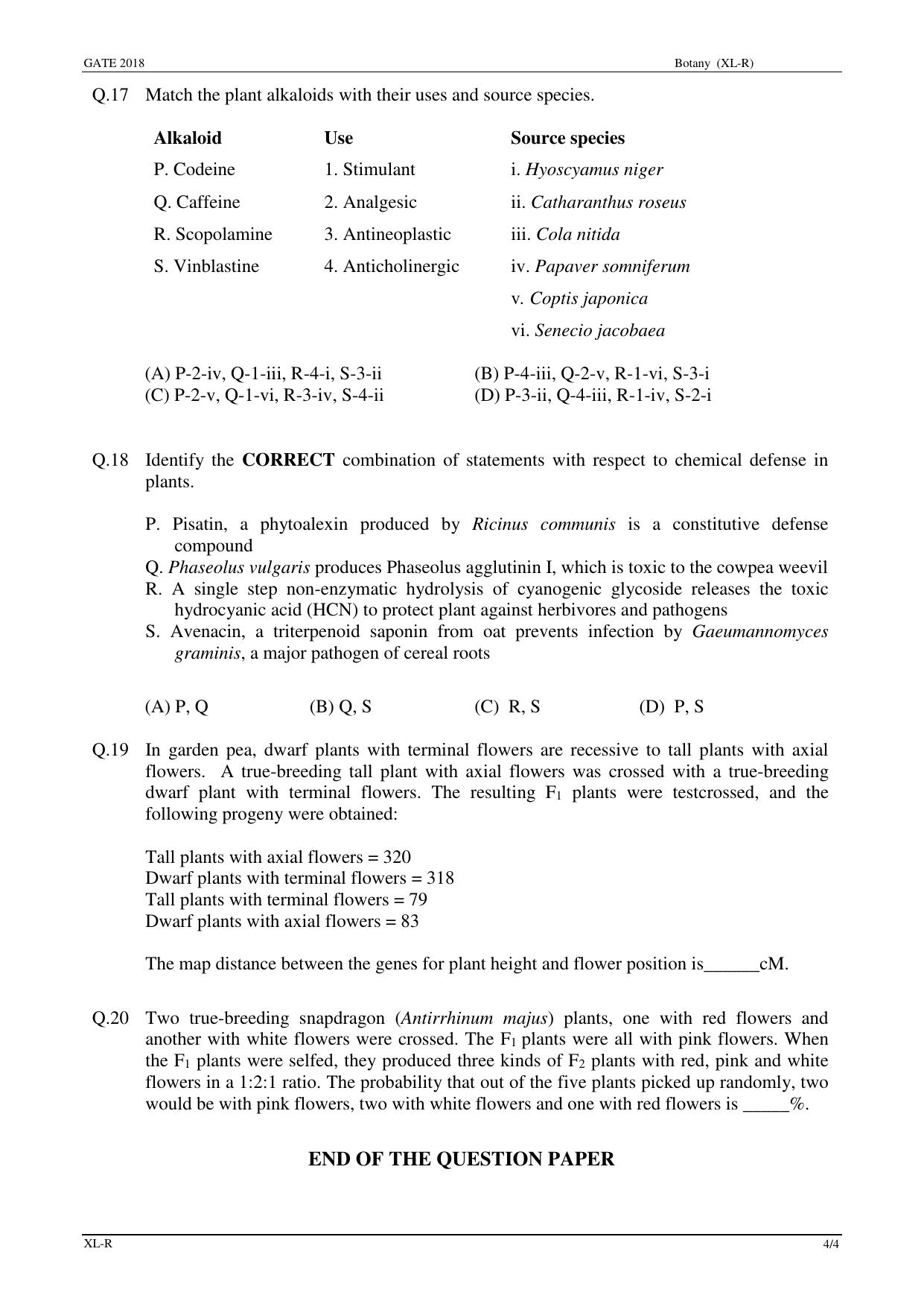 GATE 2018 Life Sciences (XL) Question Paper with Answer Key - Page 13
