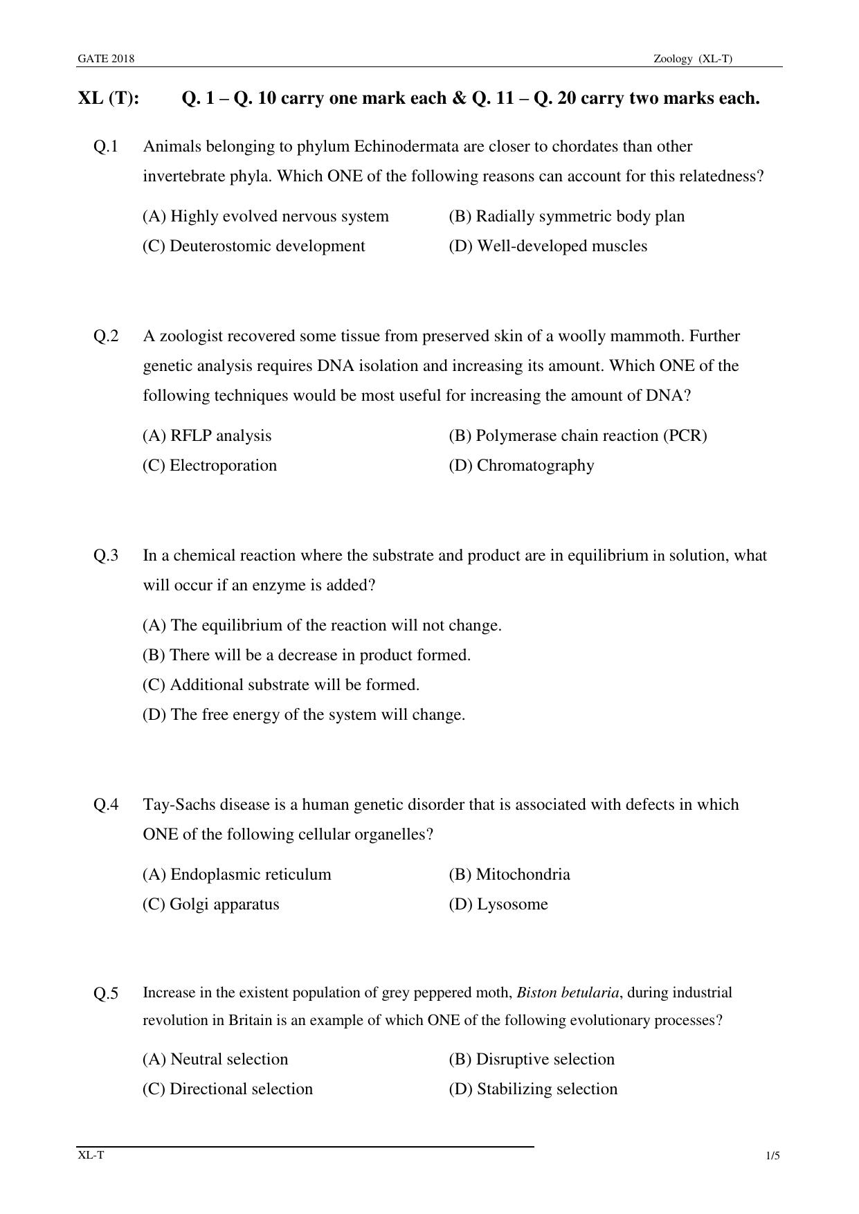GATE 2018 Life Sciences (XL) Question Paper with Answer Key - Page 17