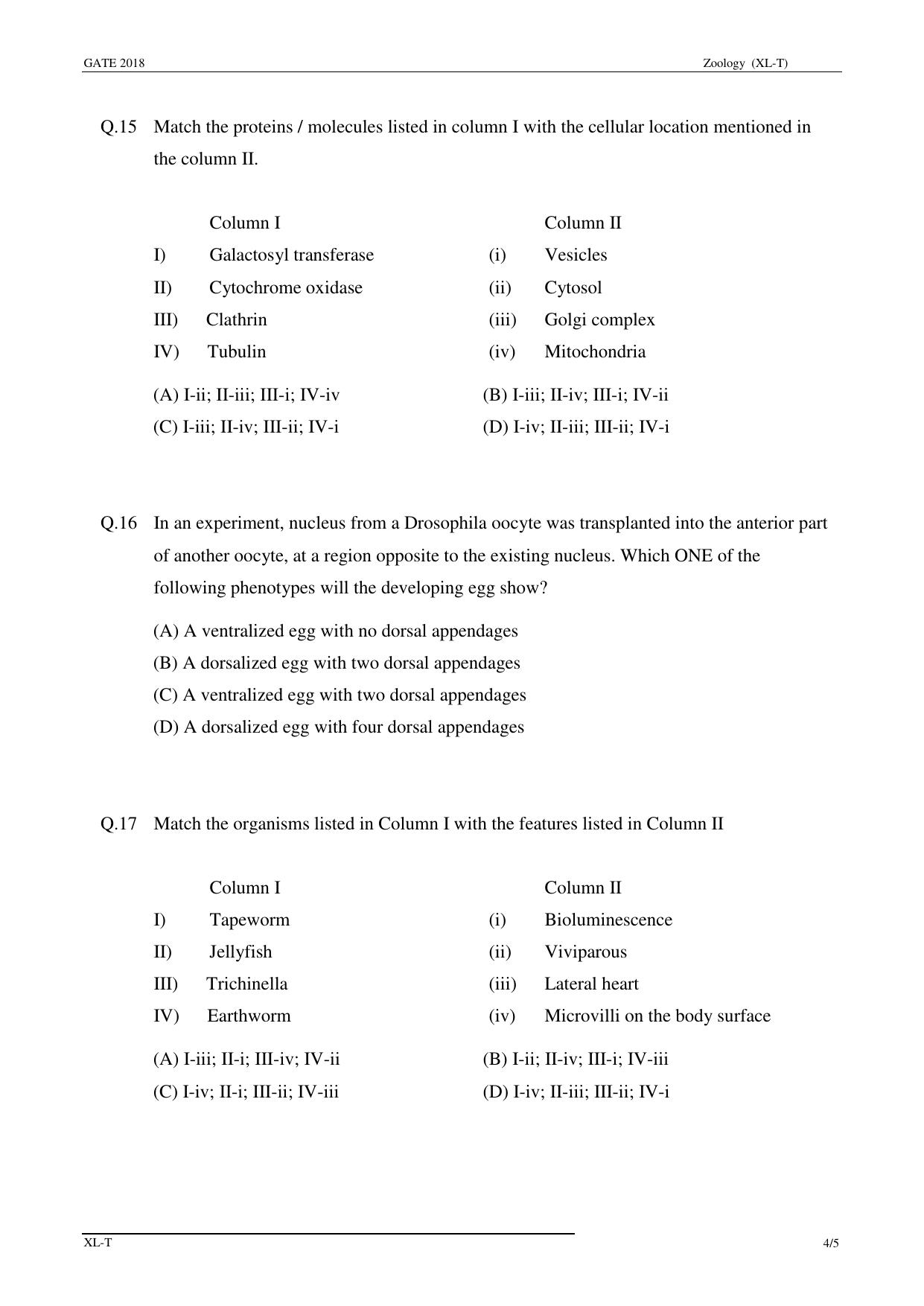 GATE 2018 Life Sciences (XL) Question Paper with Answer Key - Page 20