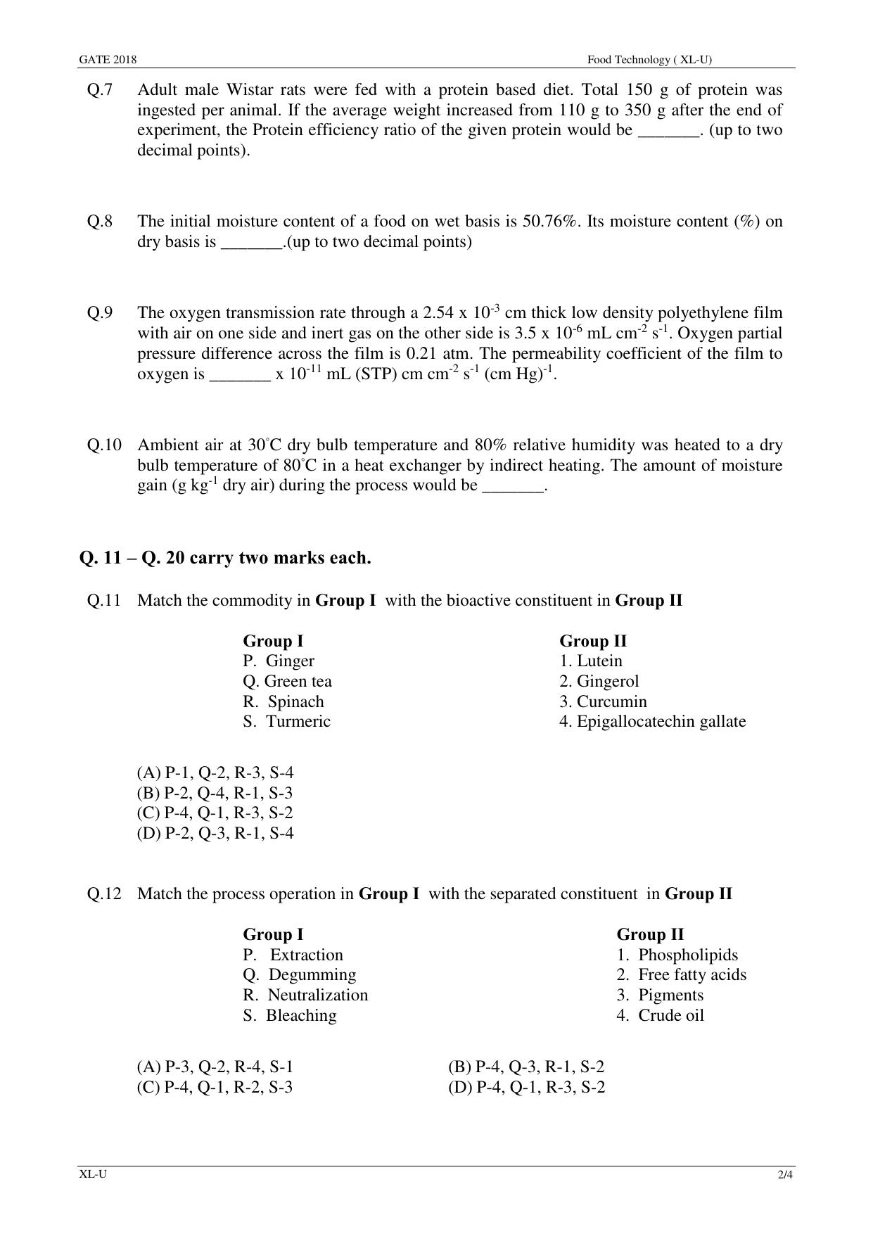 GATE 2018 Life Sciences (XL) Question Paper with Answer Key - Page 23