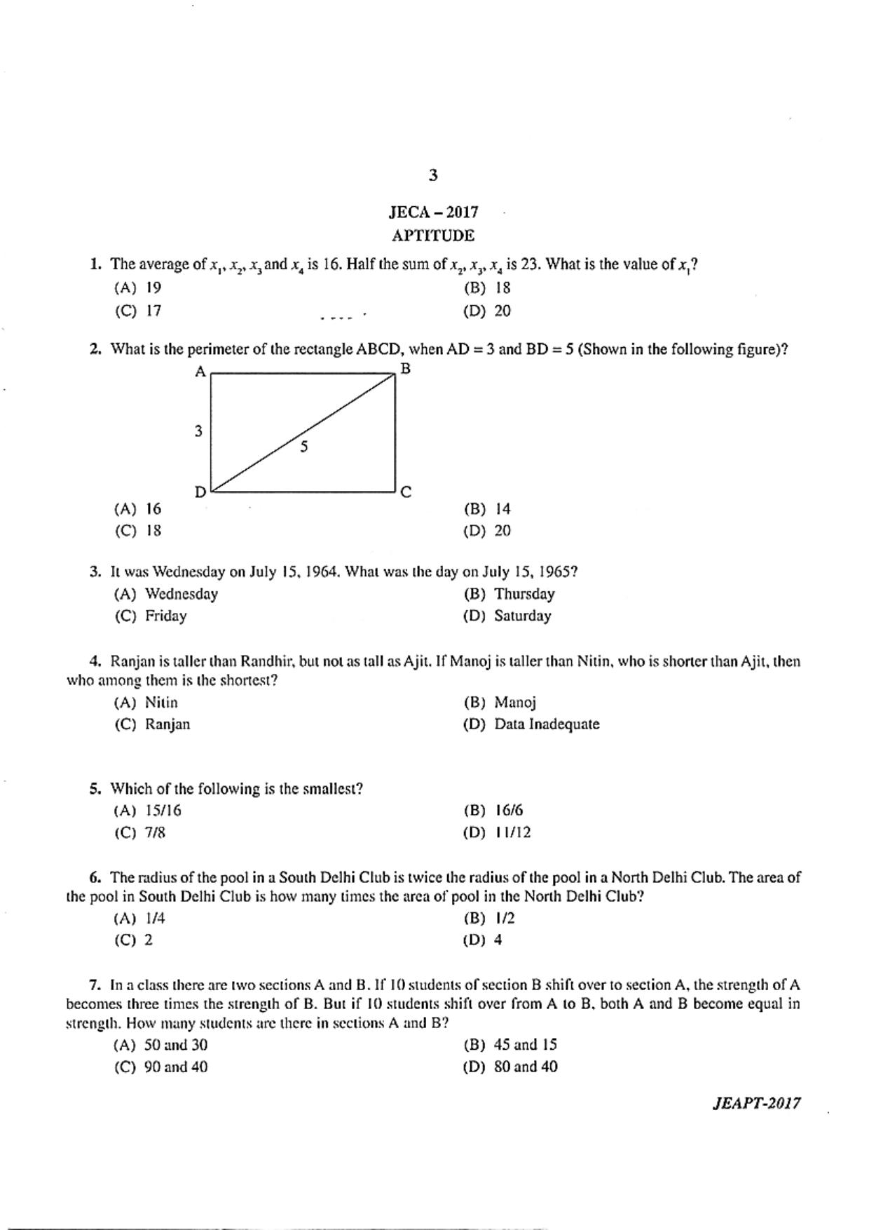 WB JECA 2017 Aptitude Question Paper - Page 3