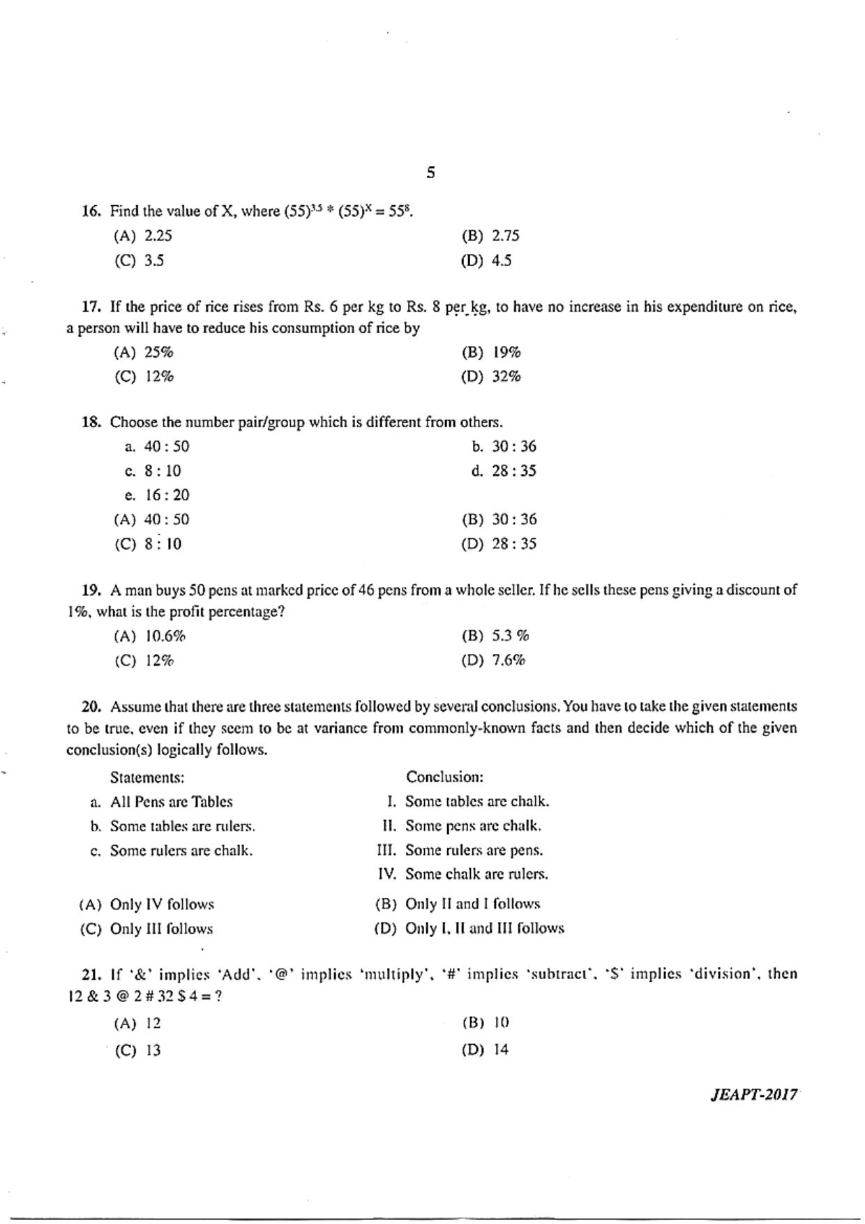 WB JECA 2017 Aptitude Question Paper - Page 5