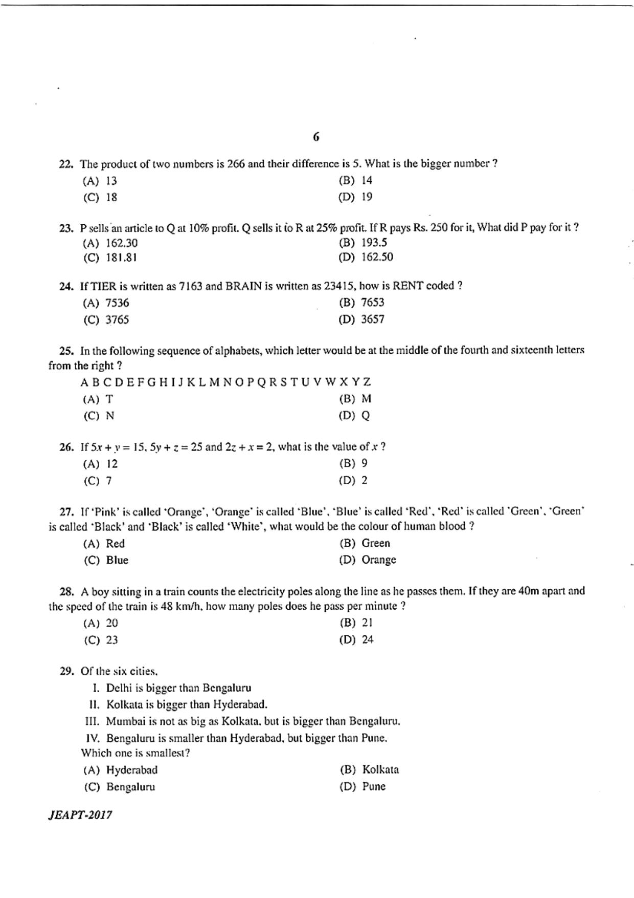 WB JECA 2017 Aptitude Question Paper - Page 6