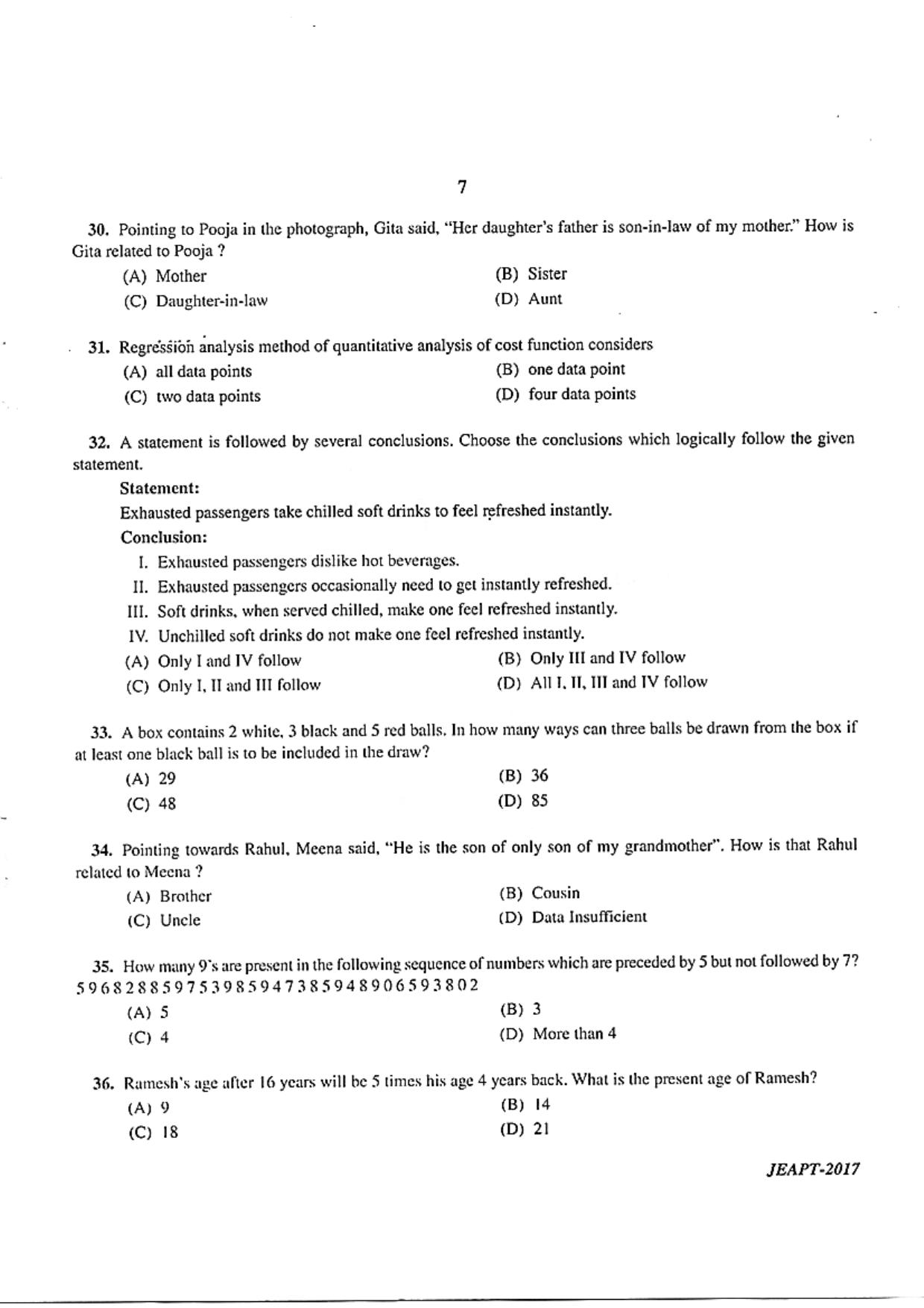 WB JECA 2017 Aptitude Question Paper - Page 7
