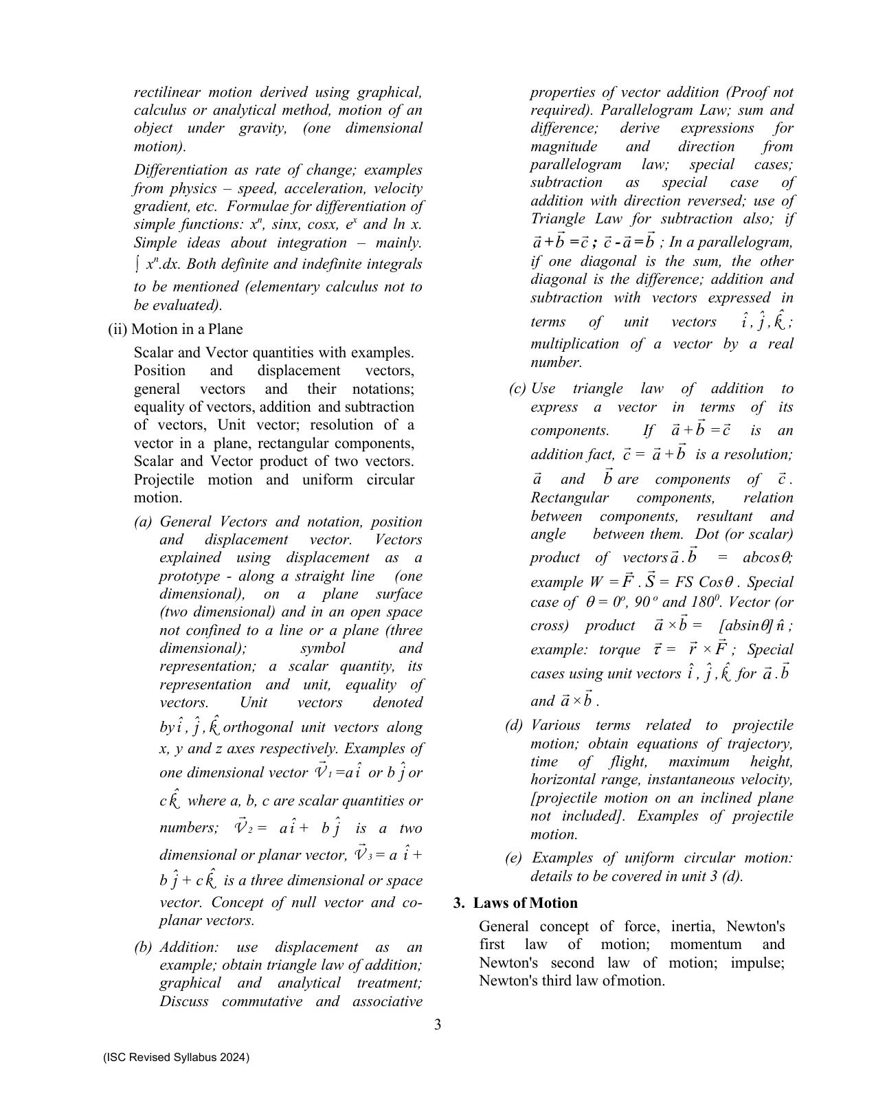ISC Class XI Physics 2025 Syllabus - Page 3
