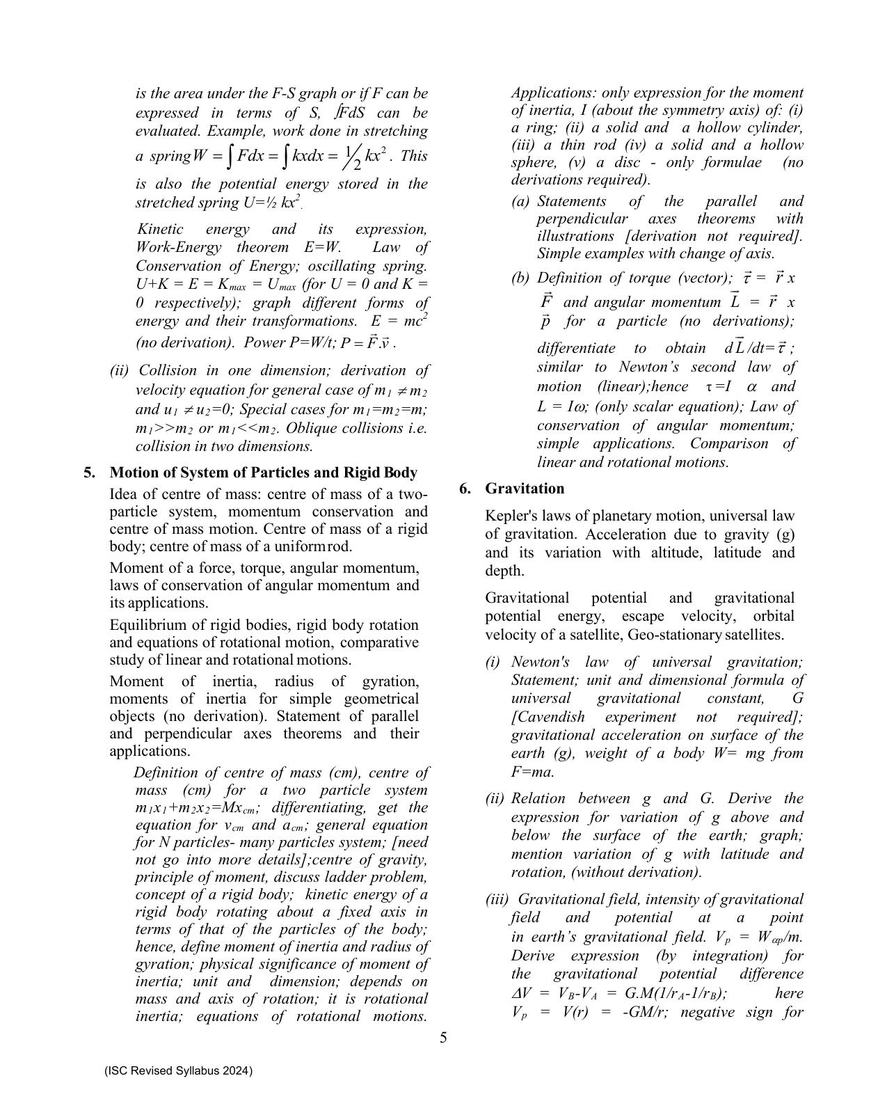 ISC Class XI Physics 2025 Syllabus - Page 5