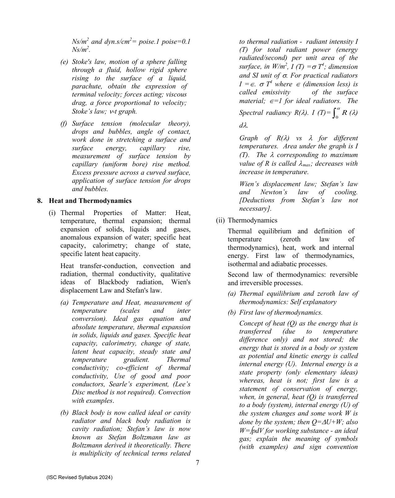 ISC Class XI Physics 2025 Syllabus - Page 7