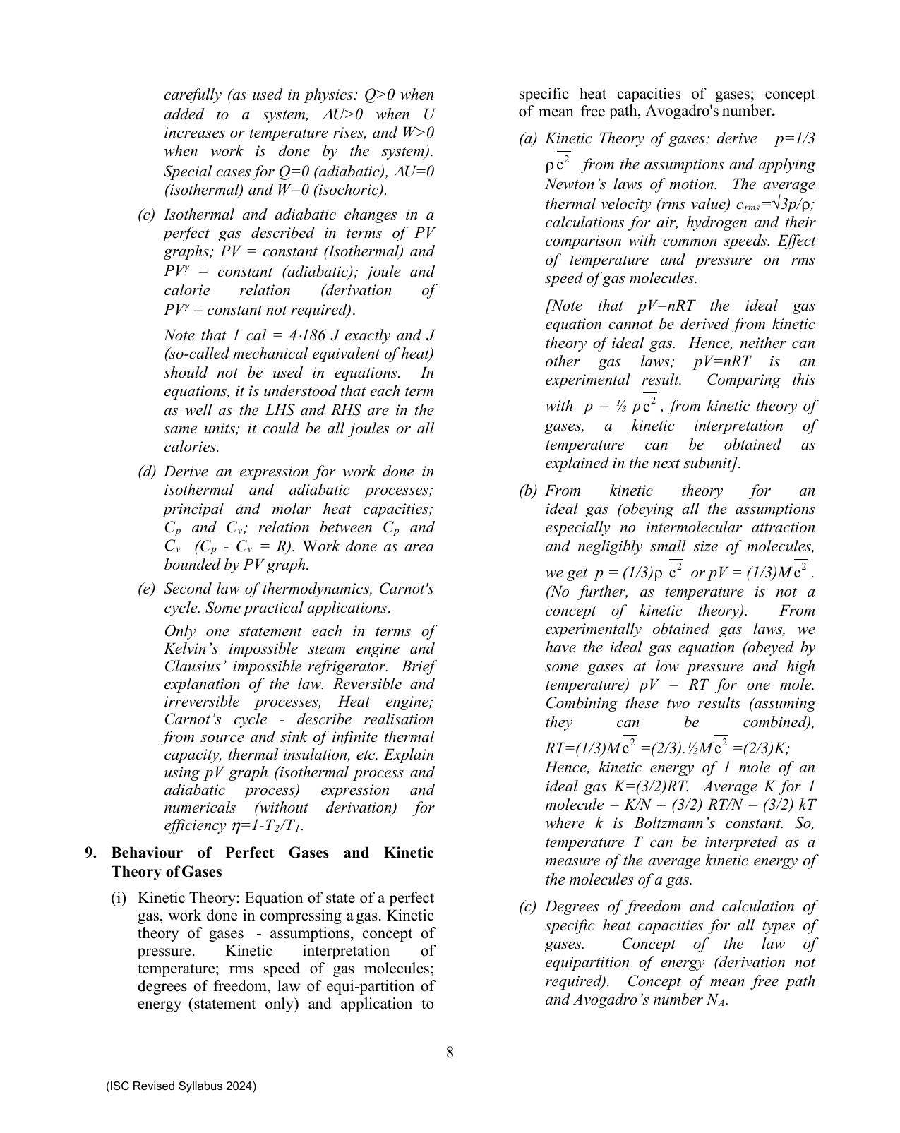 ISC Class XI Physics 2025 Syllabus - Page 8