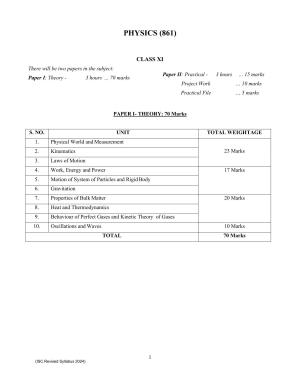 ISC Class XI Physics 2025 Syllabus