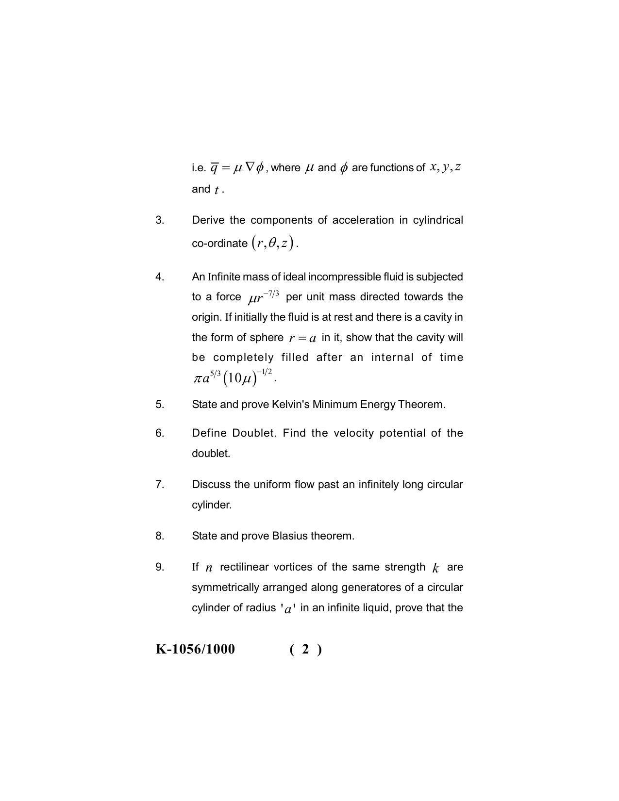 Sarguja University Question Paper - 2022 : M.A./M.Sc. (Final) Mathematics Fluid Mechanics Paper I - Page 2