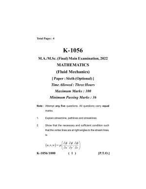 Sarguja University Question Paper - 2022 :   M.A./M.Sc. (Final) Mathematics Fluid Mechanics Paper I