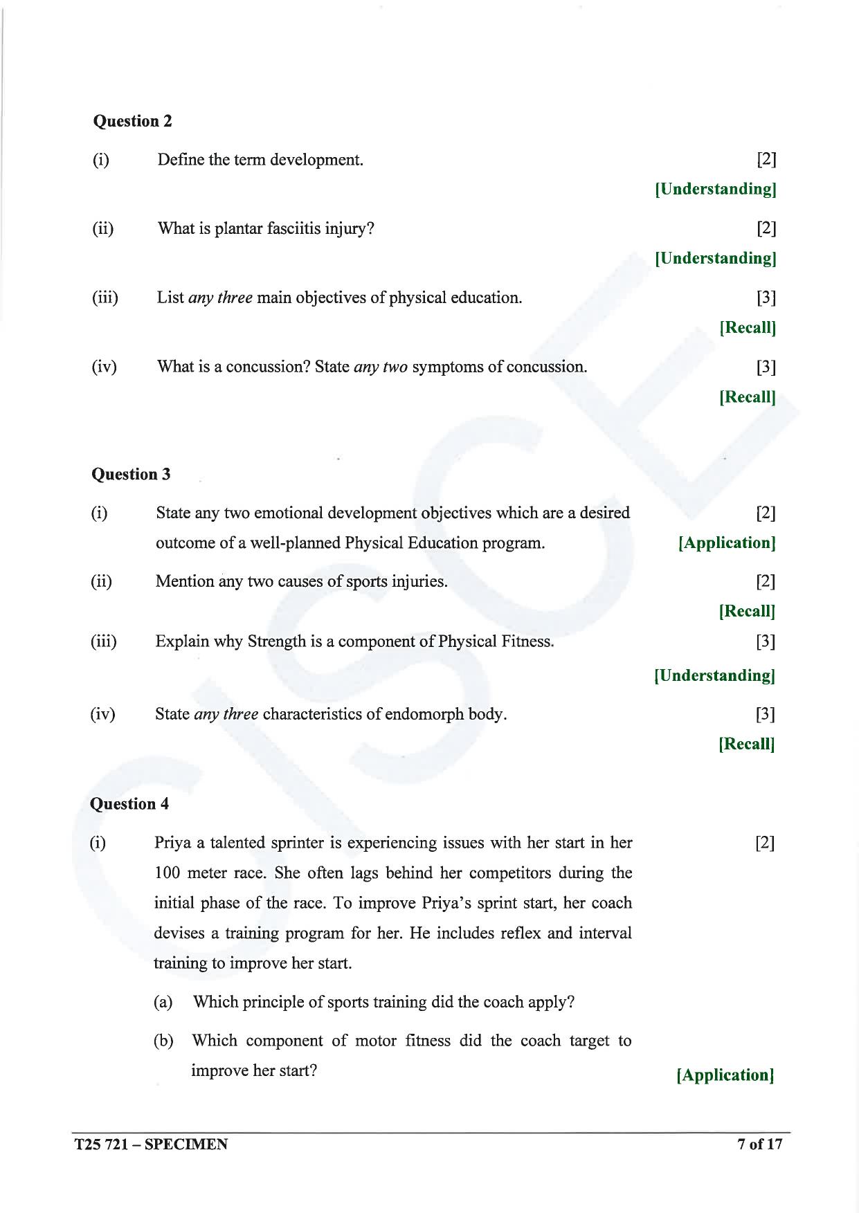 ICSE Class 10 2025 Physical Education (QP & MS) Specimen Paper - Page 7