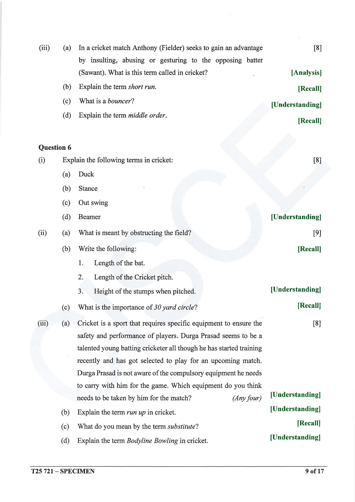 ICSE Class 10 2025 Physical Education (QP & MS) Specimen Paper - Page 9