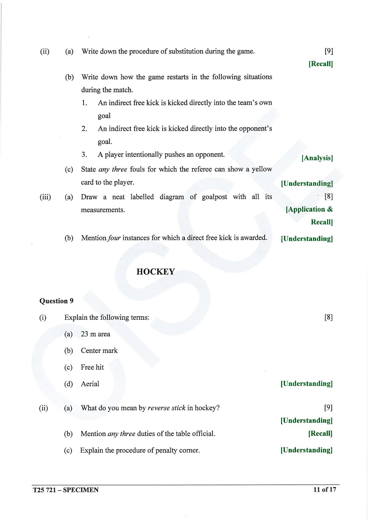 ICSE Class 10 2025 Physical Education (QP & MS) Specimen Paper - Page 11