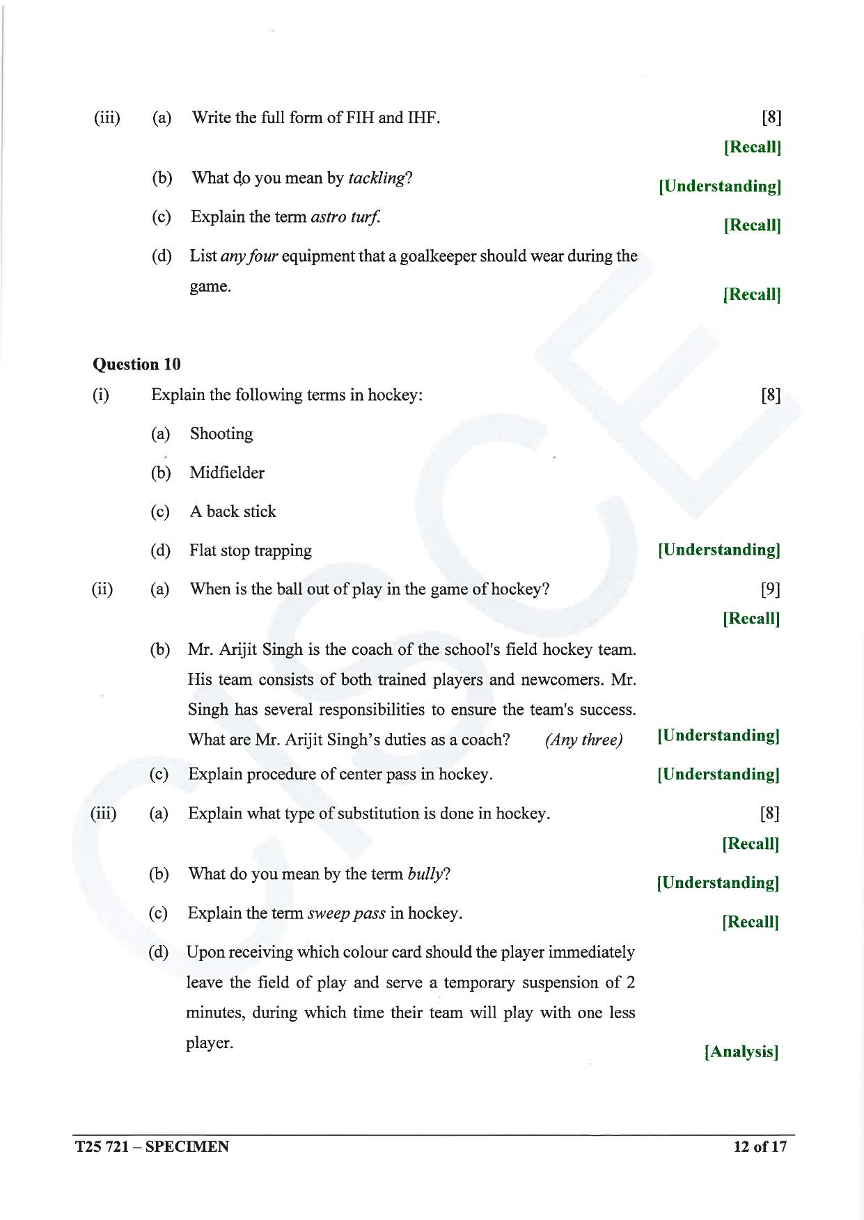 ICSE Class 10 2025 Physical Education (QP & MS) Specimen Paper - Page 12