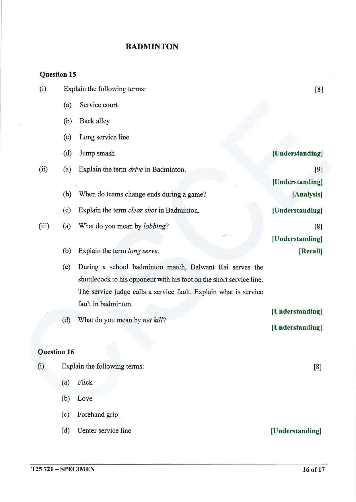 ICSE Class 10 2025 Physical Education (QP & MS) Specimen Paper - Page 16