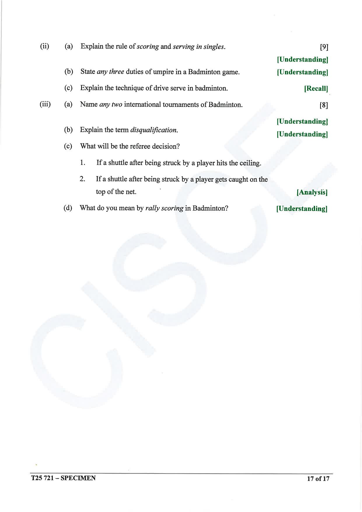 ICSE Class 10 2025 Physical Education (QP & MS) Specimen Paper - Page 17