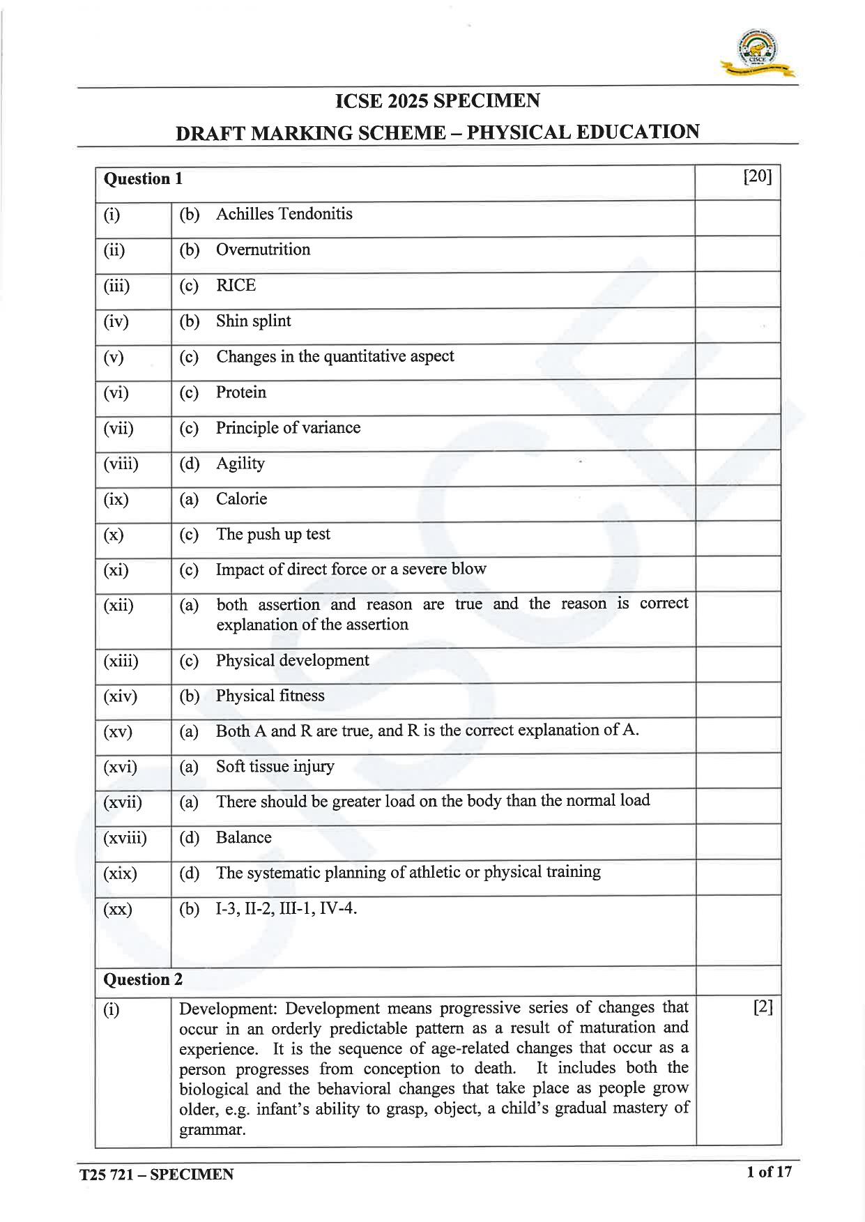 ICSE Class 10 2025 Physical Education (QP & MS) Specimen Paper - Page 18