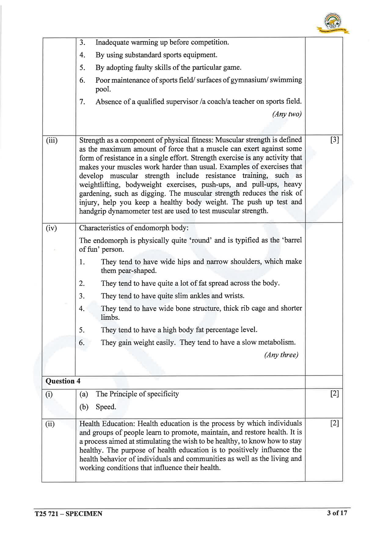 ICSE Class 10 2025 Physical Education (QP & MS) Specimen Paper - Page 20