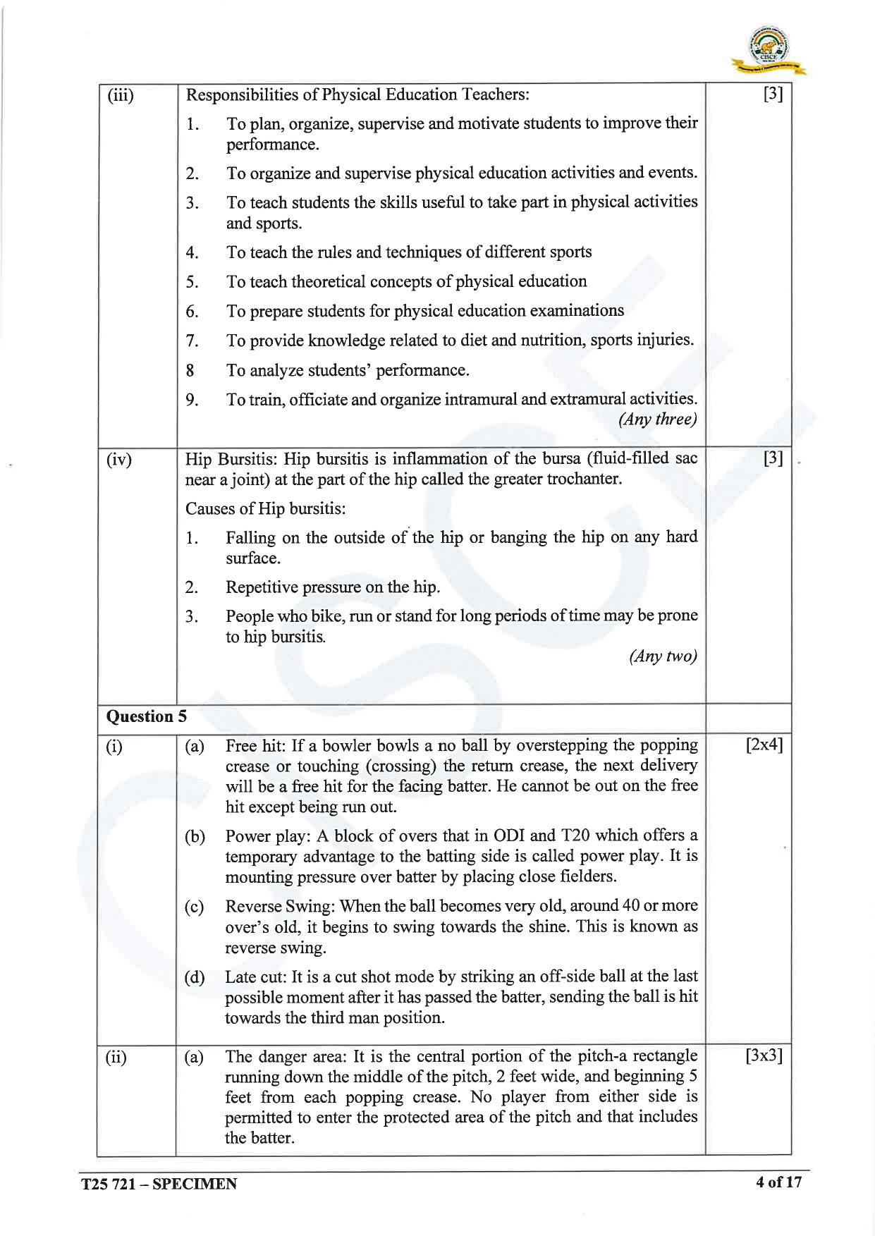 ICSE Class 10 2025 Physical Education (QP & MS) Specimen Paper - Page 21