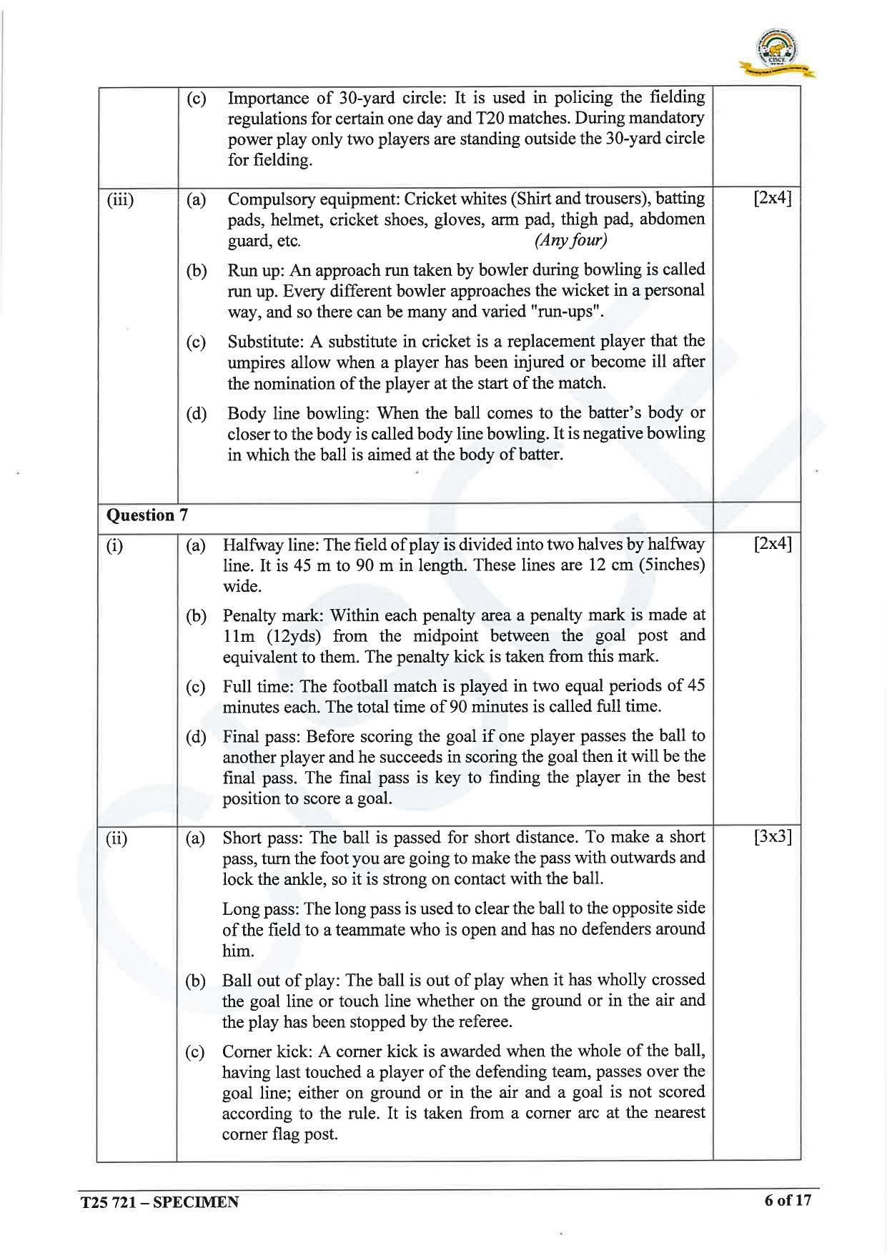 ICSE Class 10 2025 Physical Education (QP & MS) Specimen Paper - Page 23