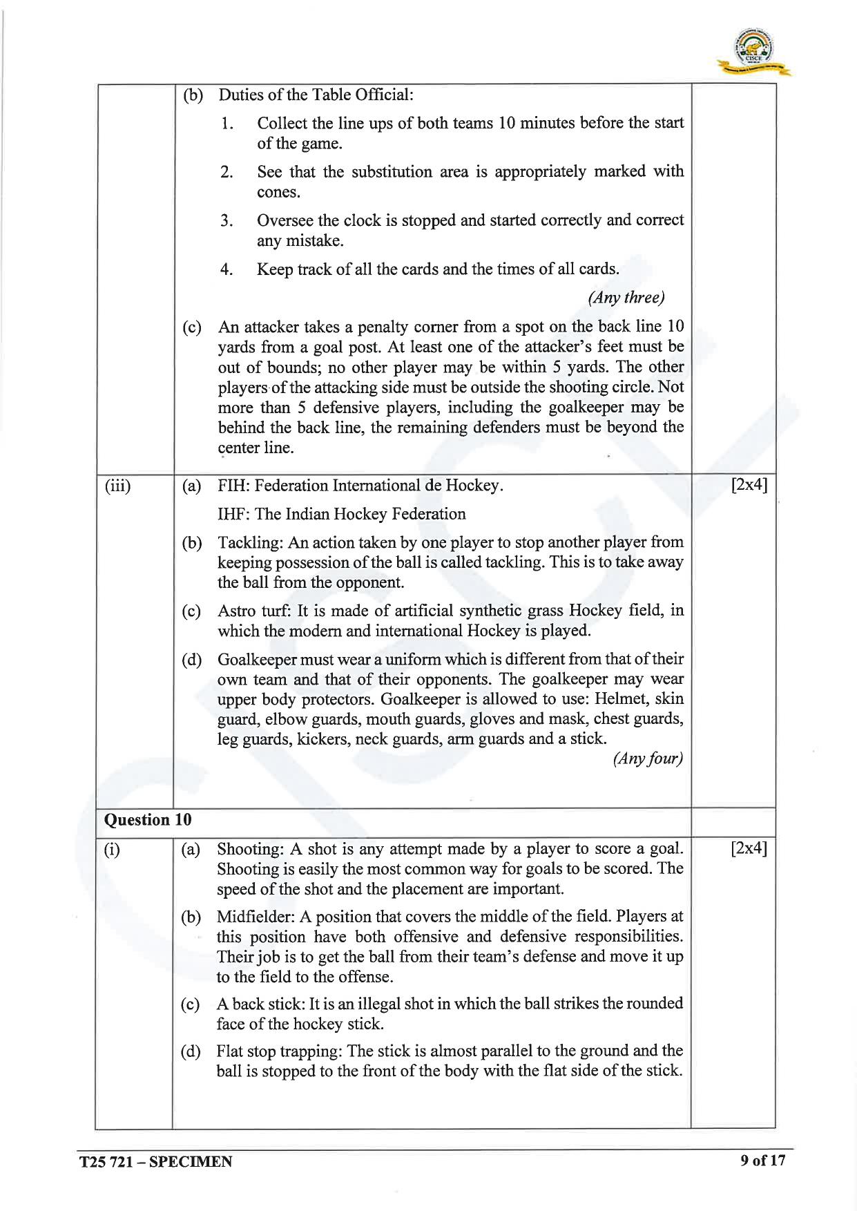 ICSE Class 10 2025 Physical Education (QP & MS) Specimen Paper - Page 26