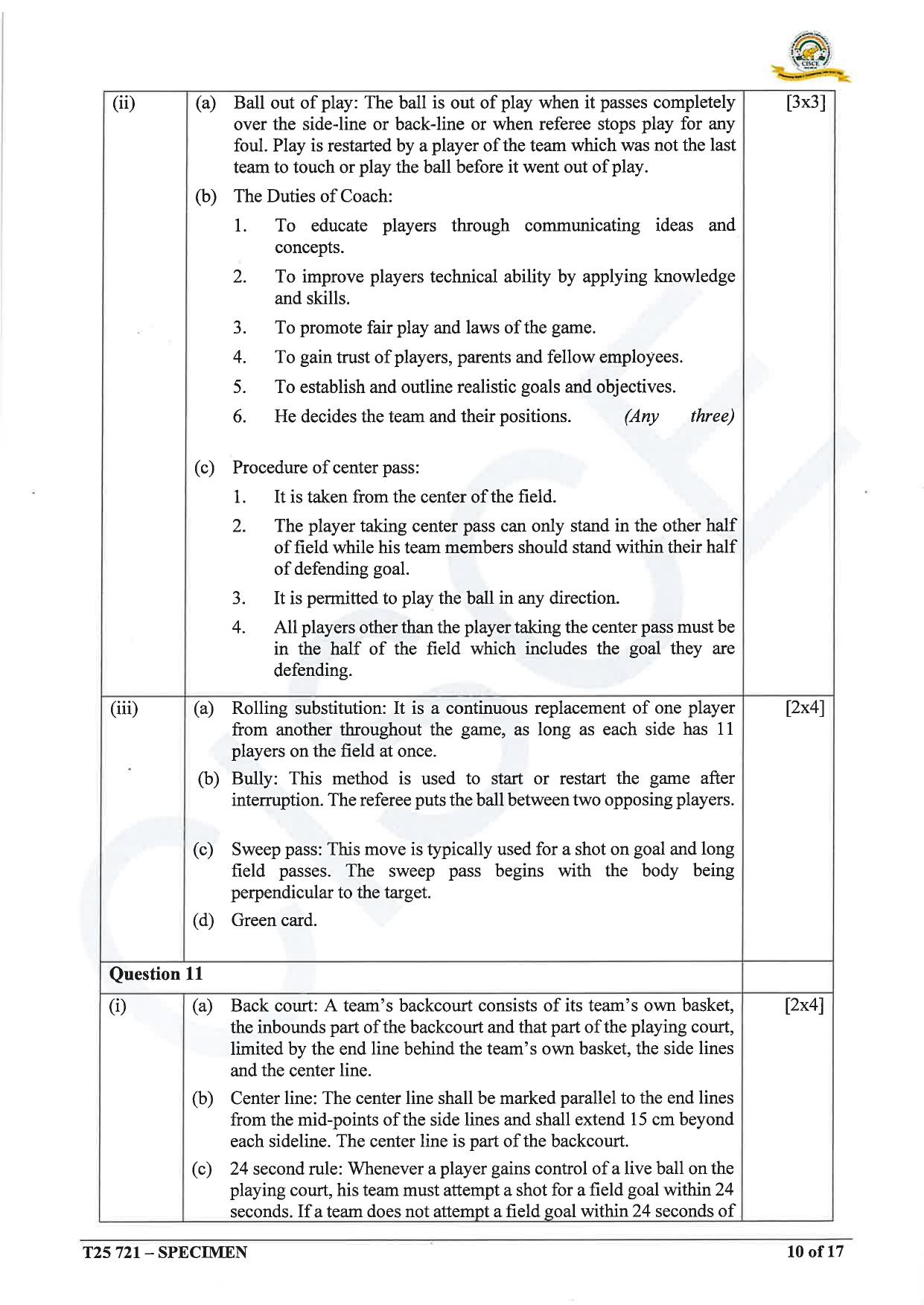 ICSE Class 10 2025 Physical Education (QP & MS) Specimen Paper - Page 27
