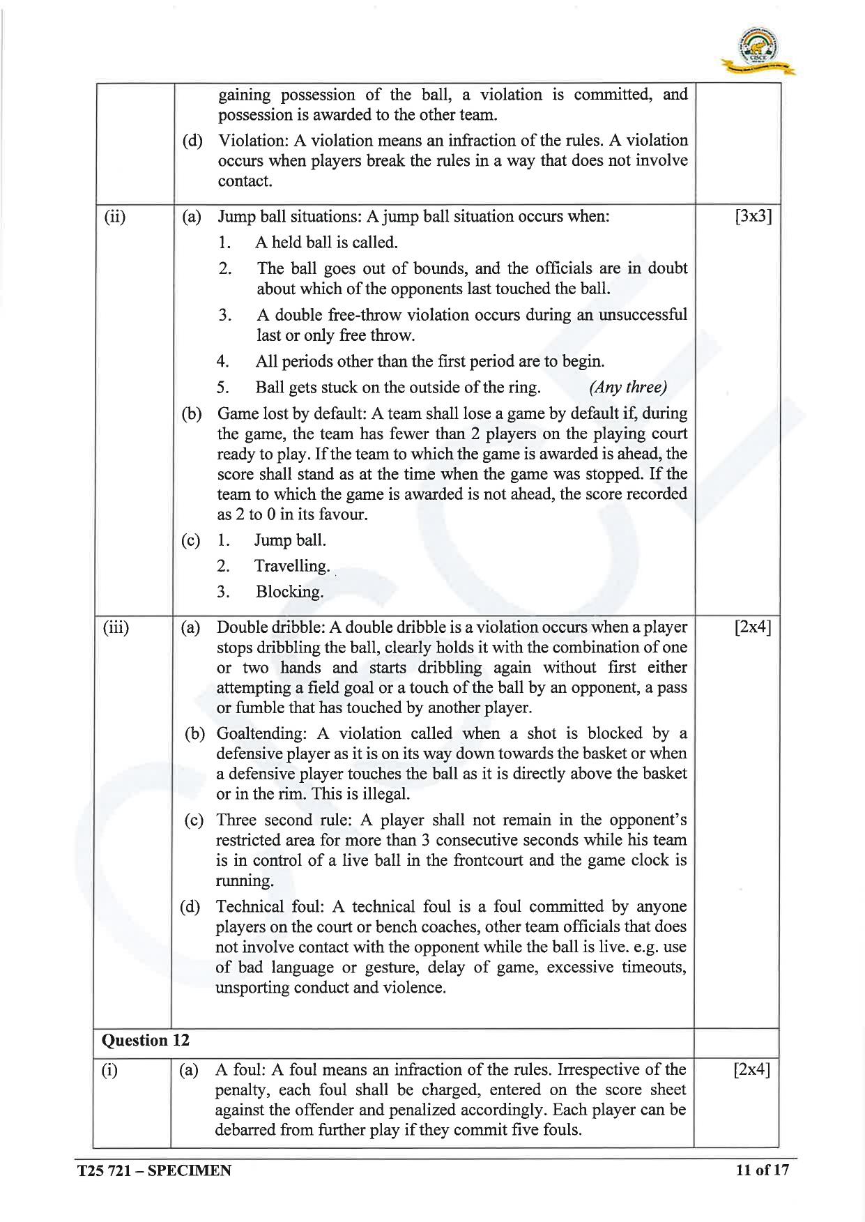 ICSE Class 10 2025 Physical Education (QP & MS) Specimen Paper - Page 28