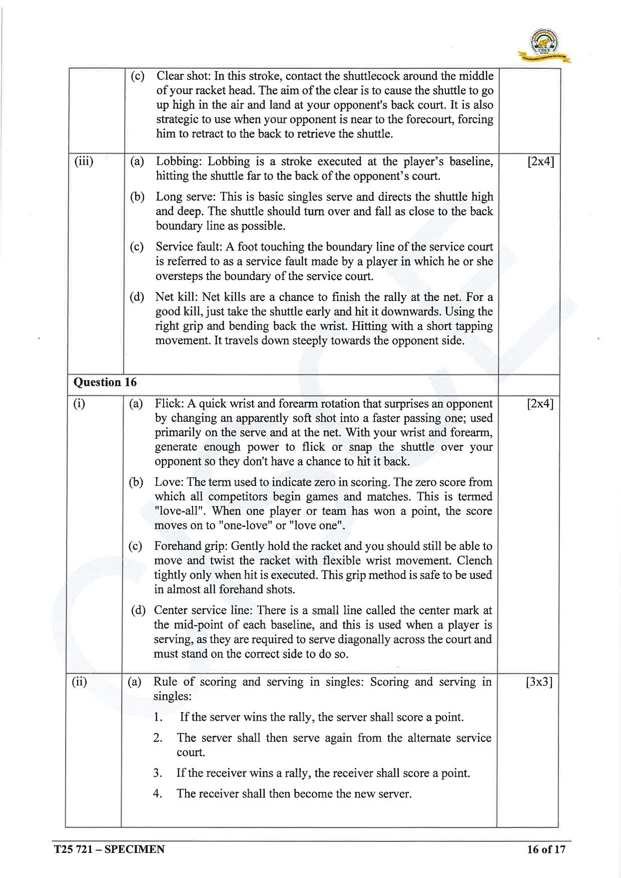 ICSE Class 10 2025 Physical Education (QP & MS) Specimen Paper - Page 33