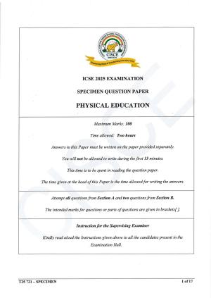 ICSE Class 10 2025 Physical Education (QP & MS) Specimen Paper