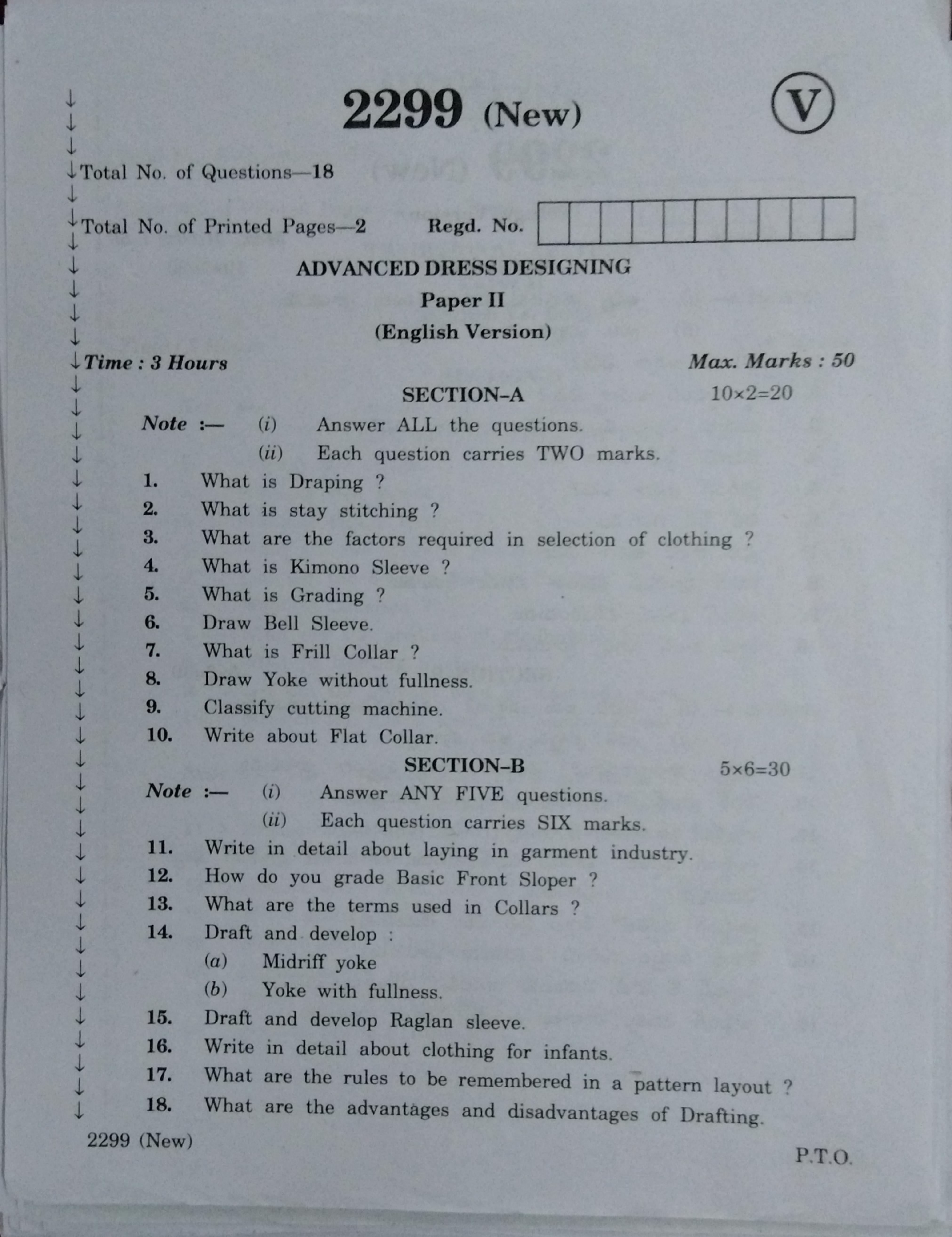 AP Inter 2nd Year Advanced Dress Designing-II (new) March-2020-Vocational Question Paper - Page 1