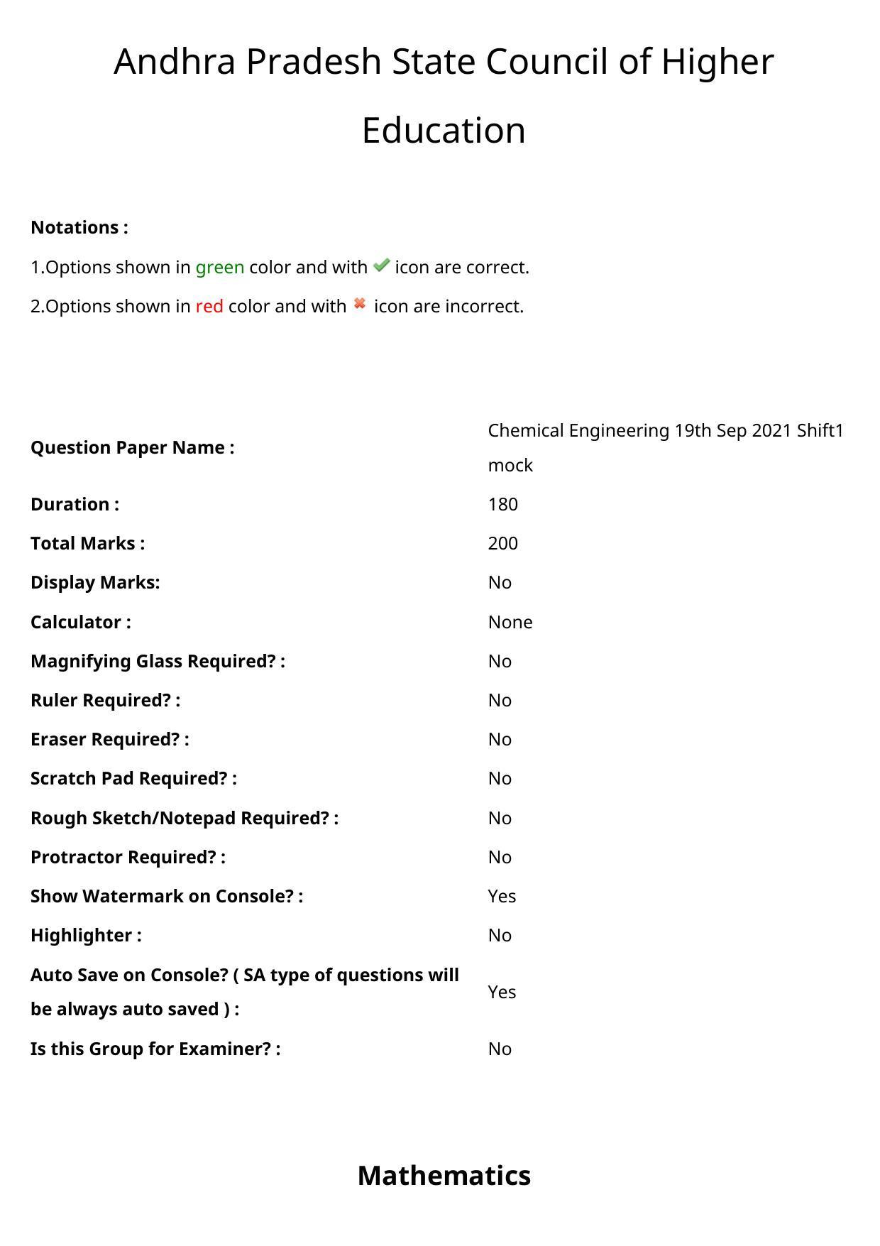 AP ECET 2021 - Chemical Engineering Question Paper With Preliminary Keys Shift1 - Page 1