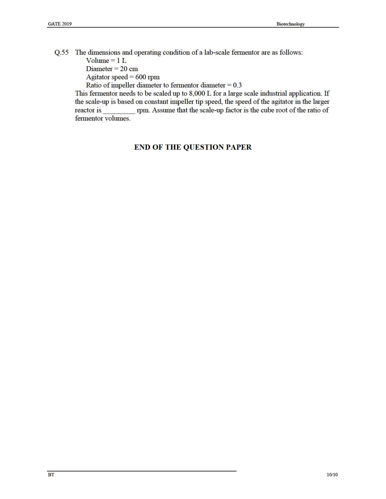 GATE 2019 Biotechnology (BT) Question Paper - Page 13