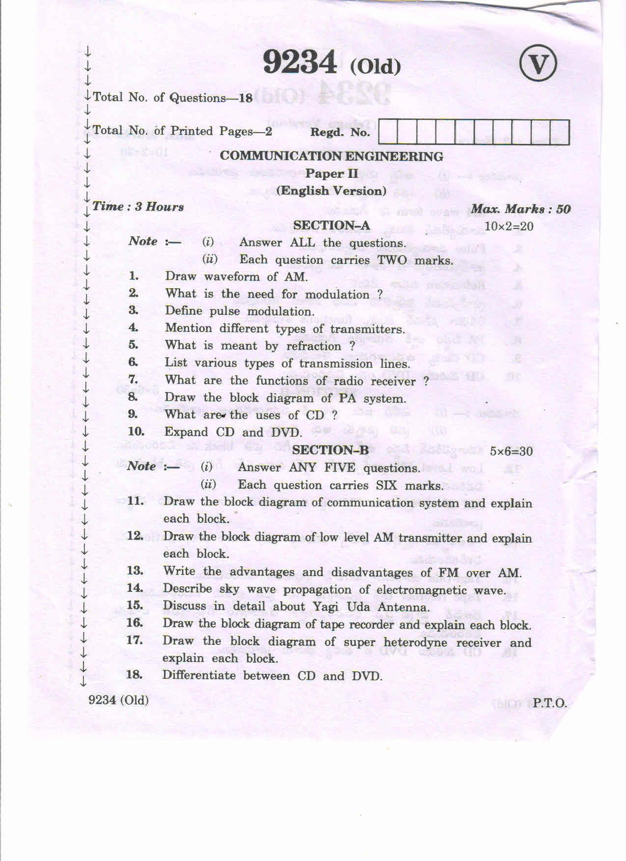 AP Inter 2nd Year Vocational Question Paper March - 2020 - Communication Engineering - II (old) - Page 1
