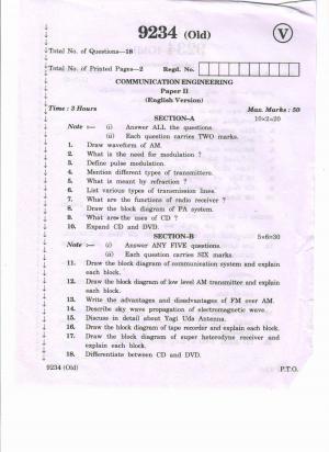 AP Inter 2nd Year Vocational Question Paper March - 2020 - Communication Engineering - II (old)