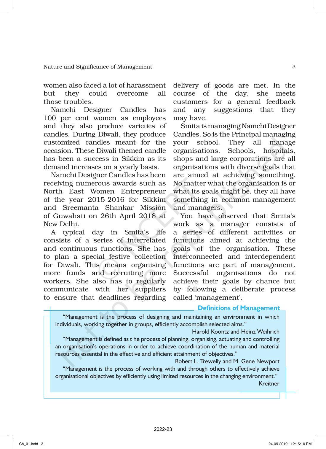 NCERT Book for Class 12 Business Studies Chapter 1 Nature and Significance of Management - Page 3