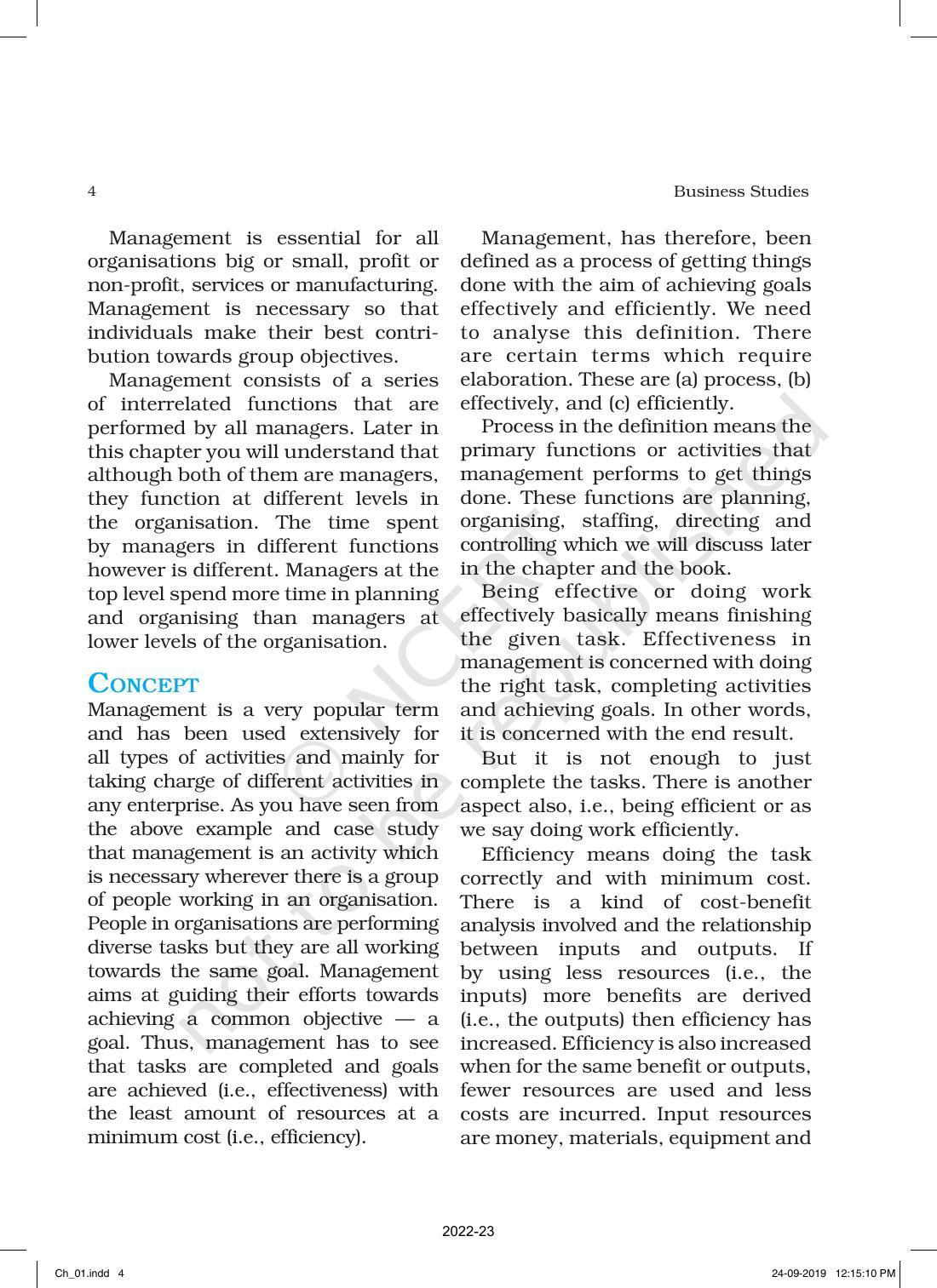 NCERT Book for Class 12 Business Studies Chapter 1 Nature and Significance of Management - Page 4