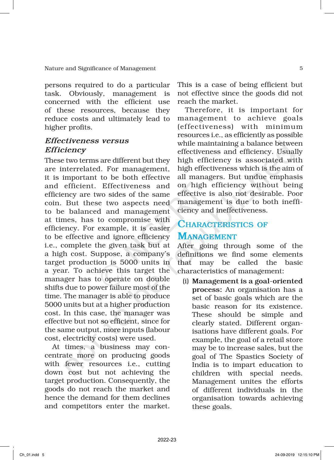NCERT Book for Class 12 Business Studies Chapter 1 Nature and Significance of Management - Page 5