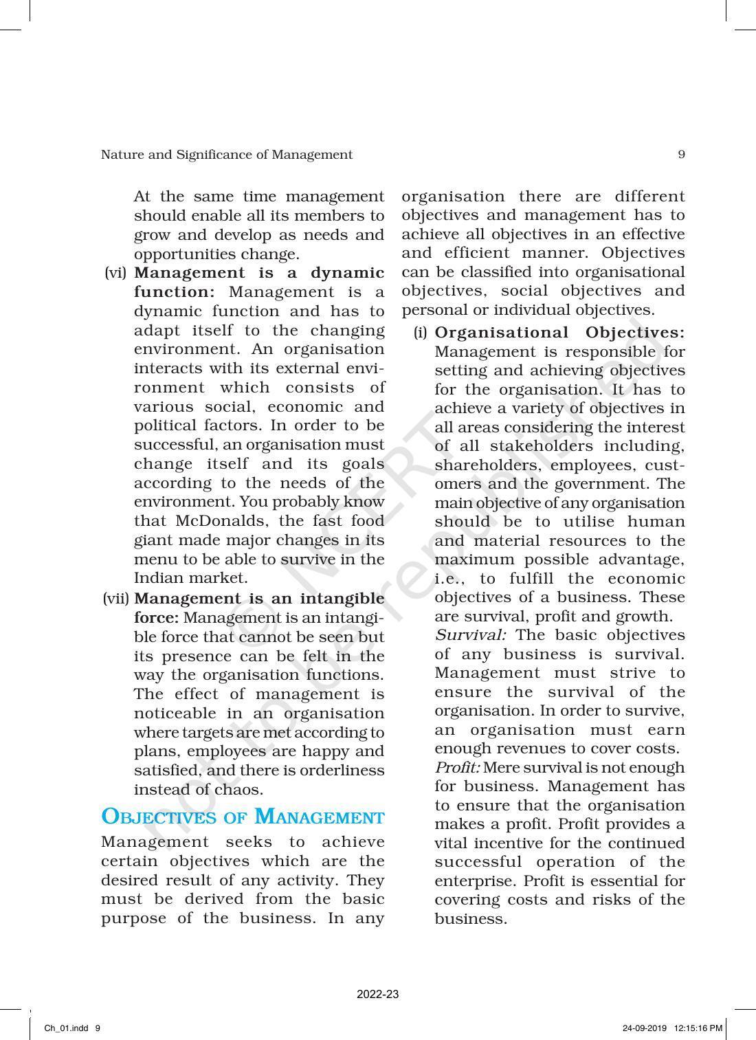 NCERT Book for Class 12 Business Studies Chapter 1 Nature and Significance of Management - Page 9