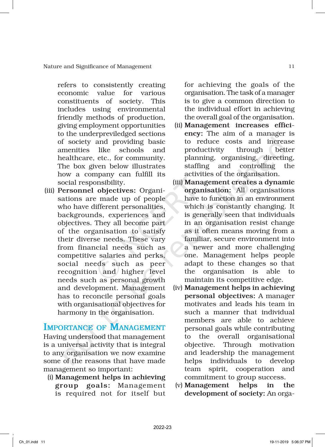NCERT Book for Class 12 Business Studies Chapter 1 Nature and Significance of Management - Page 11