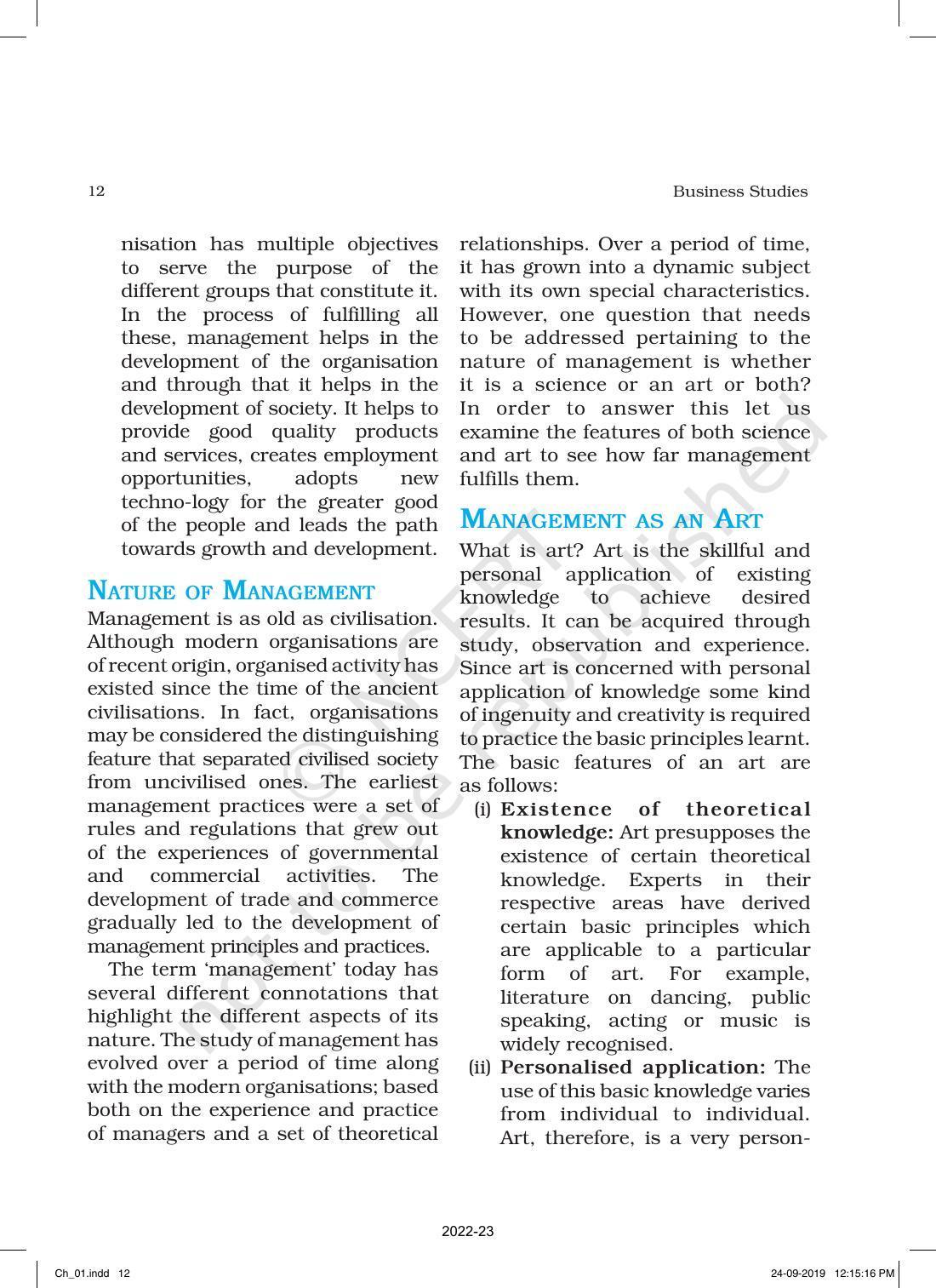 NCERT Book for Class 12 Business Studies Chapter 1 Nature and Significance of Management - Page 12