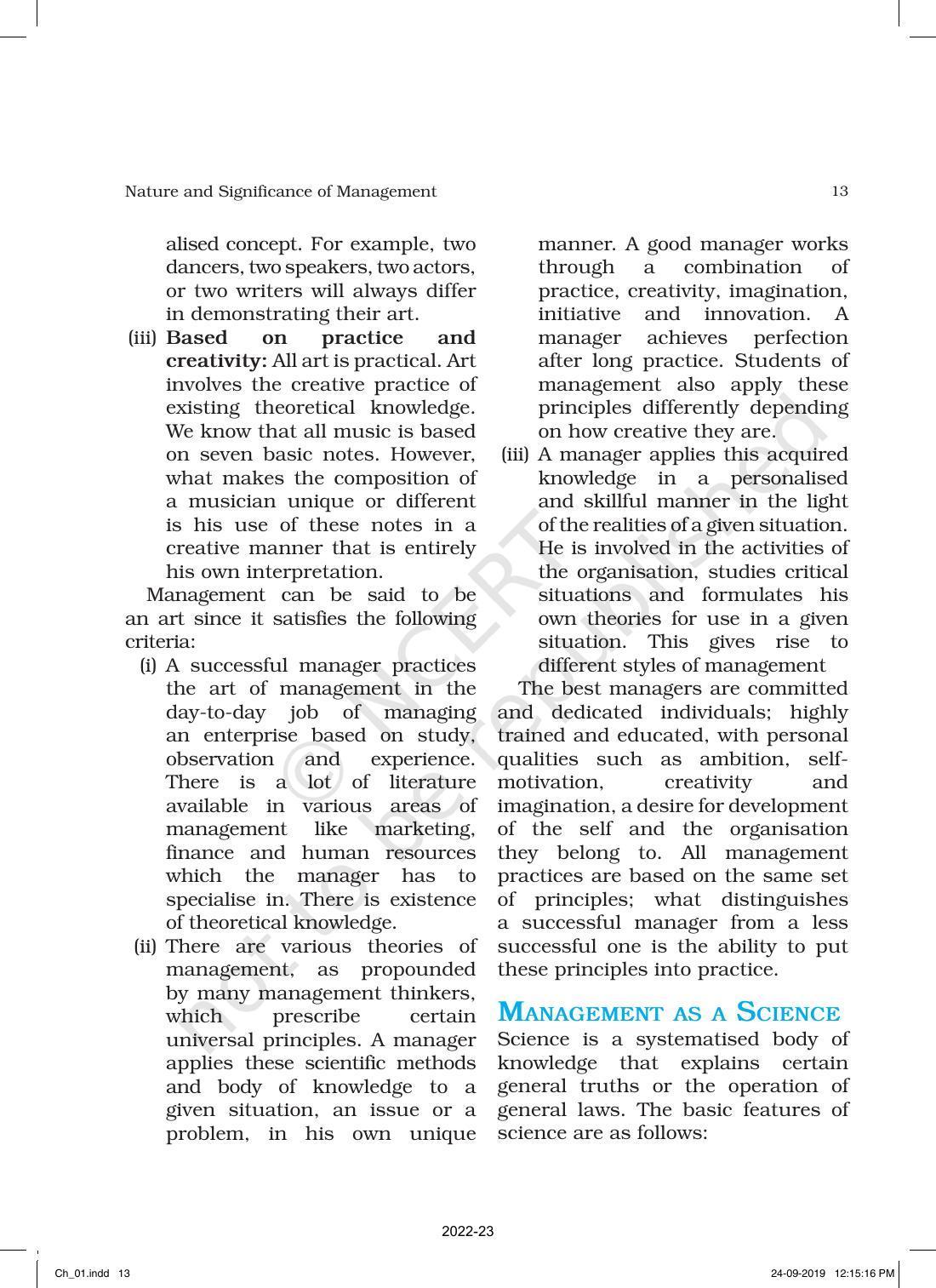 NCERT Book for Class 12 Business Studies Chapter 1 Nature and Significance of Management - Page 13