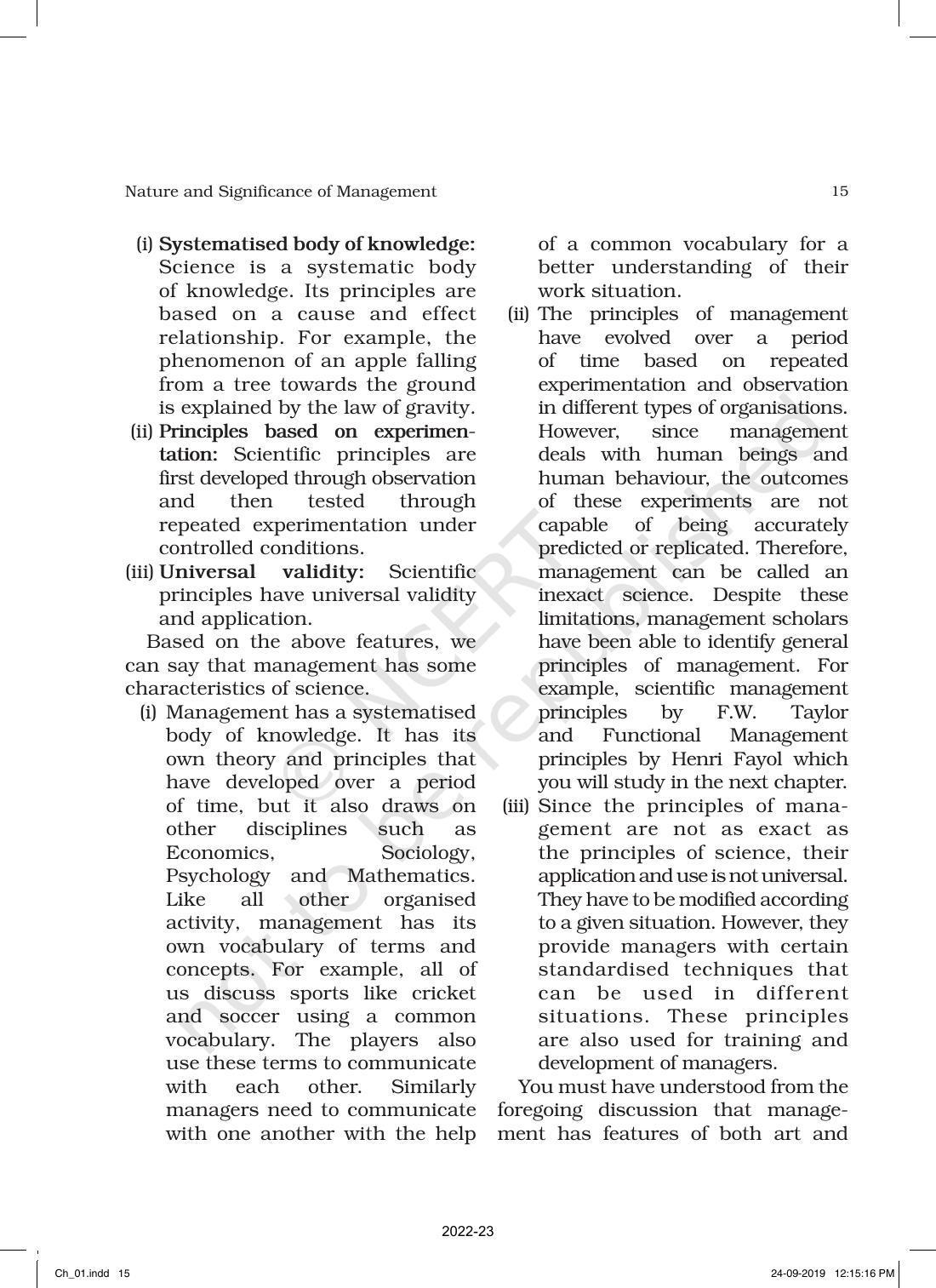 NCERT Book for Class 12 Business Studies Chapter 1 Nature and Significance of Management - Page 15