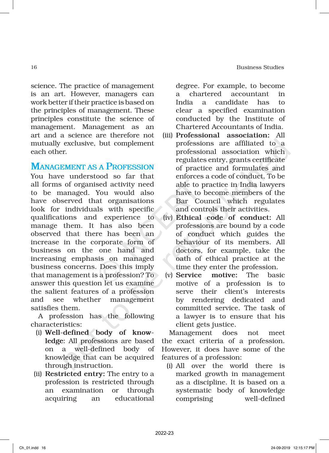 NCERT Book for Class 12 Business Studies Chapter 1 Nature and Significance of Management - Page 16