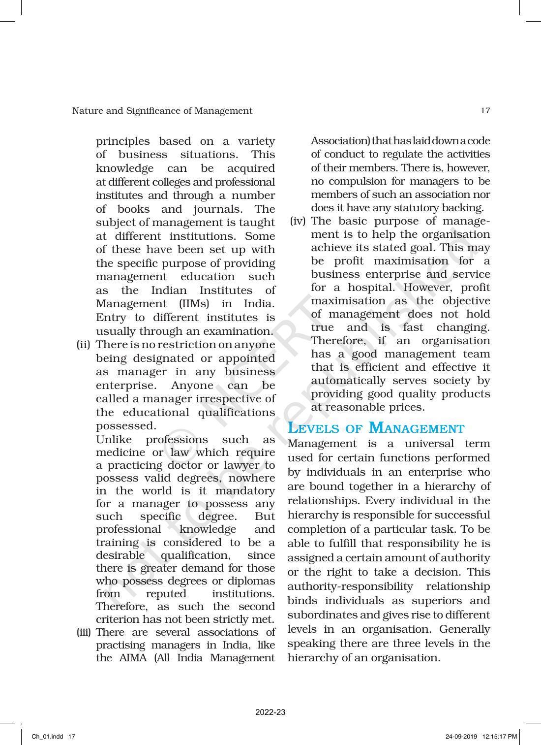NCERT Book for Class 12 Business Studies Chapter 1 Nature and Significance of Management - Page 17