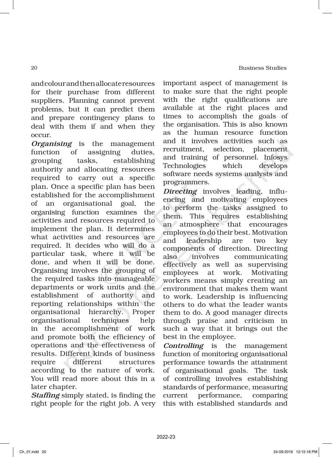 NCERT Book for Class 12 Business Studies Chapter 1 Nature and Significance of Management - Page 20