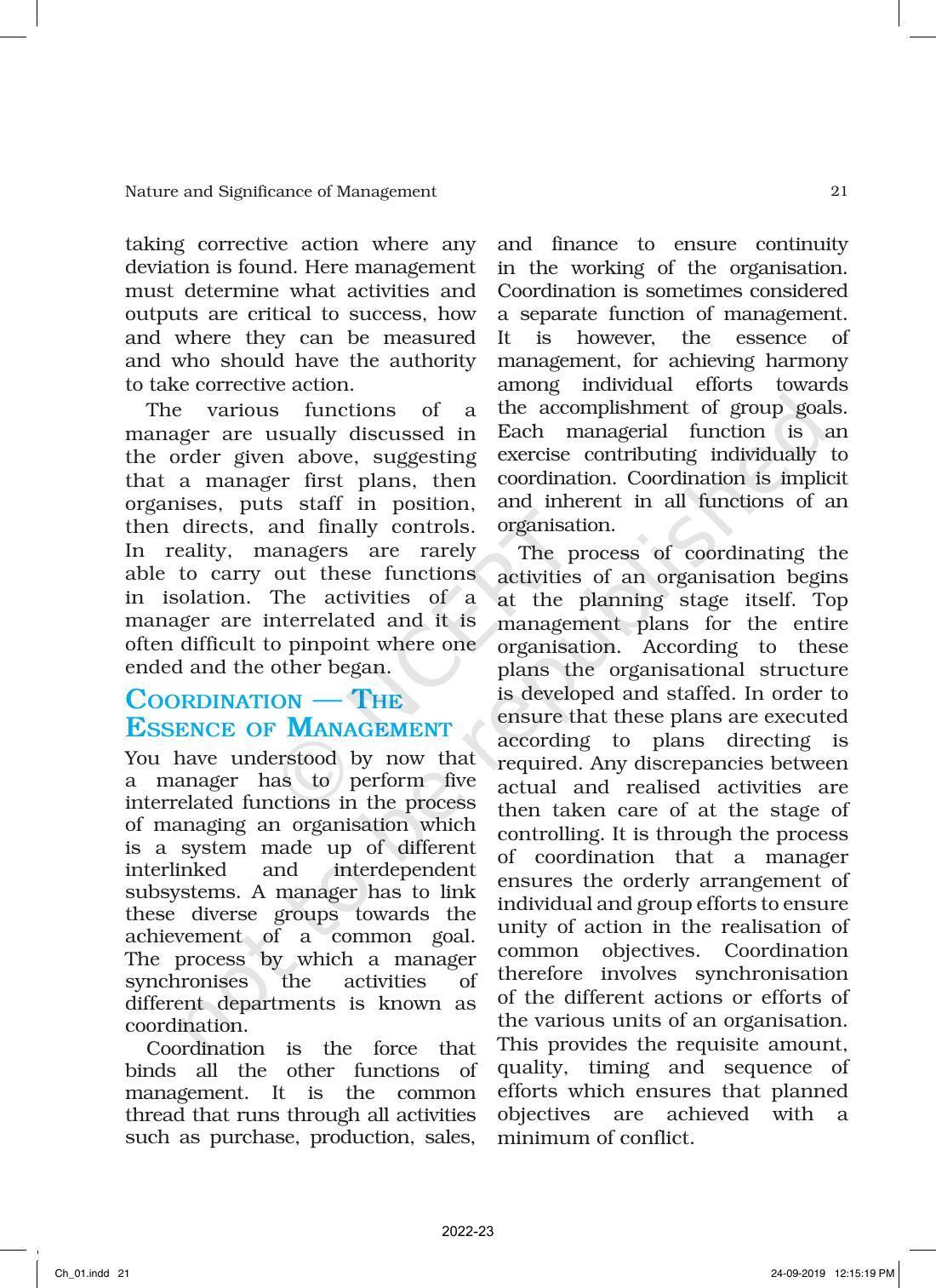 NCERT Book for Class 12 Business Studies Chapter 1 Nature and Significance of Management - Page 21